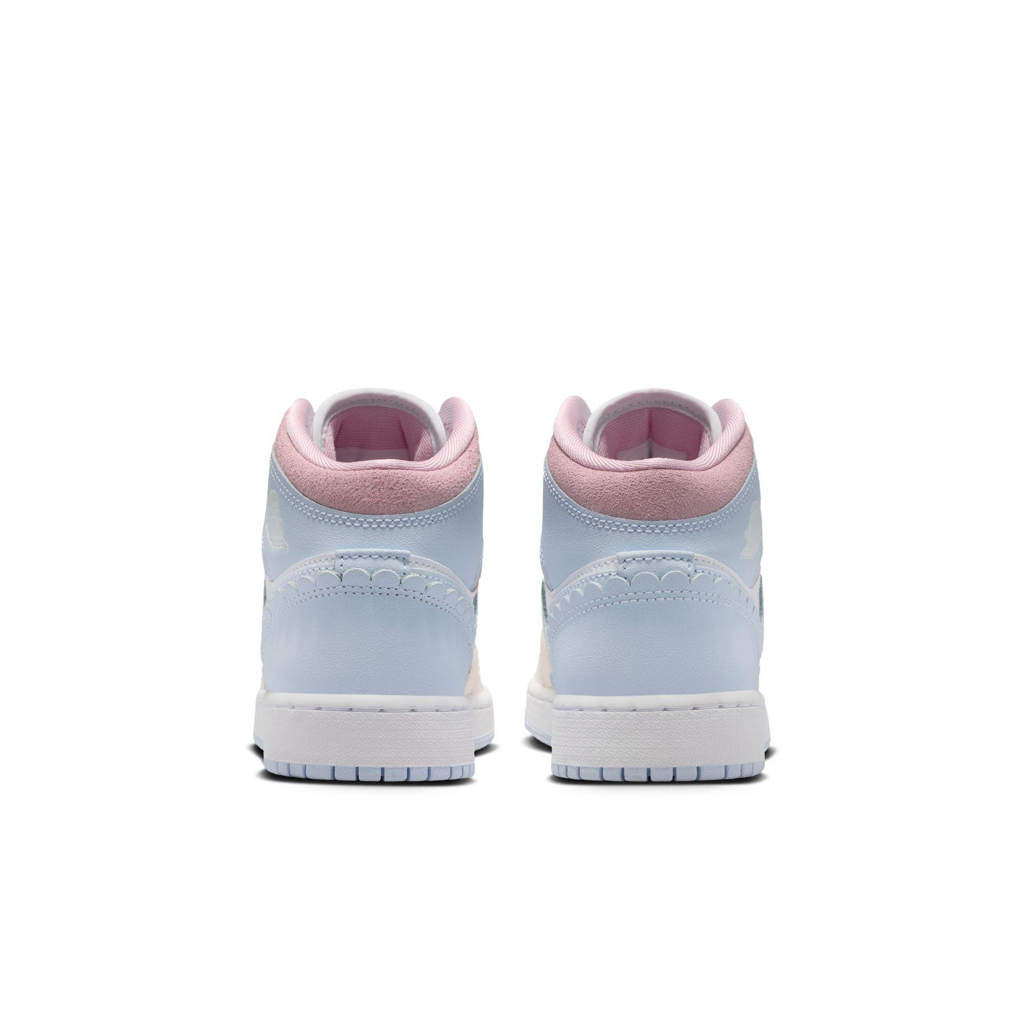 Jordan 1 Mid SE "Half Blue/Ivory/White" Grade School Girls' Shoe - BLUE/PINK Thumbnail View 7