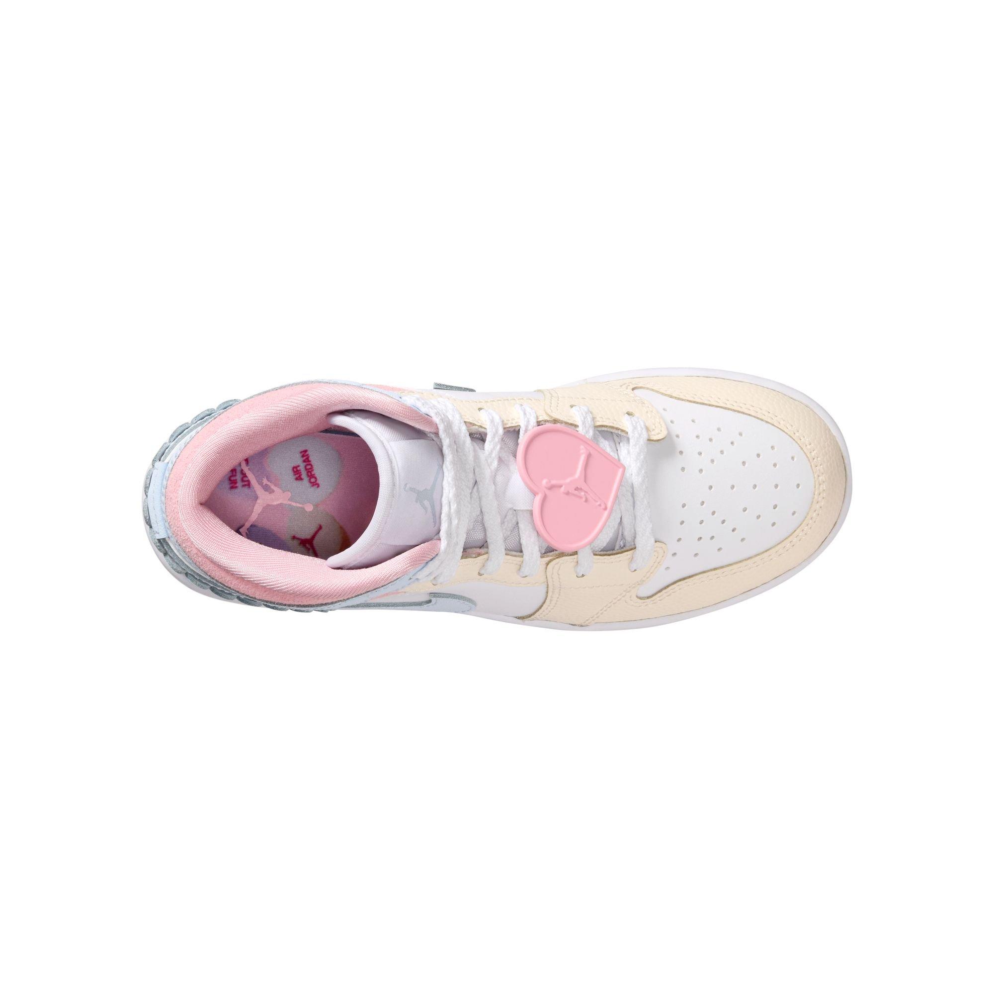 Jordan 1 Mid SE "Half Blue/Ivory/White" Grade School Girls' Shoe - BLUE/PINK Thumbnail View 8