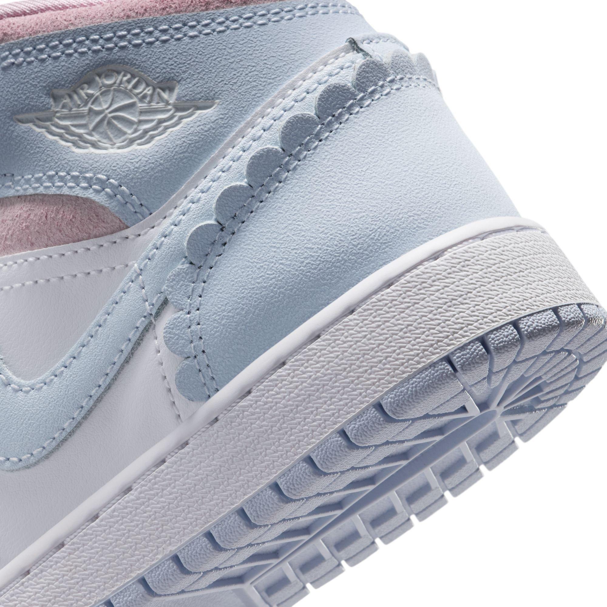 Jordan 1 Mid SE "Half Blue/Ivory/White" Grade School Girls' Shoe - BLUE/PINK Thumbnail View 11