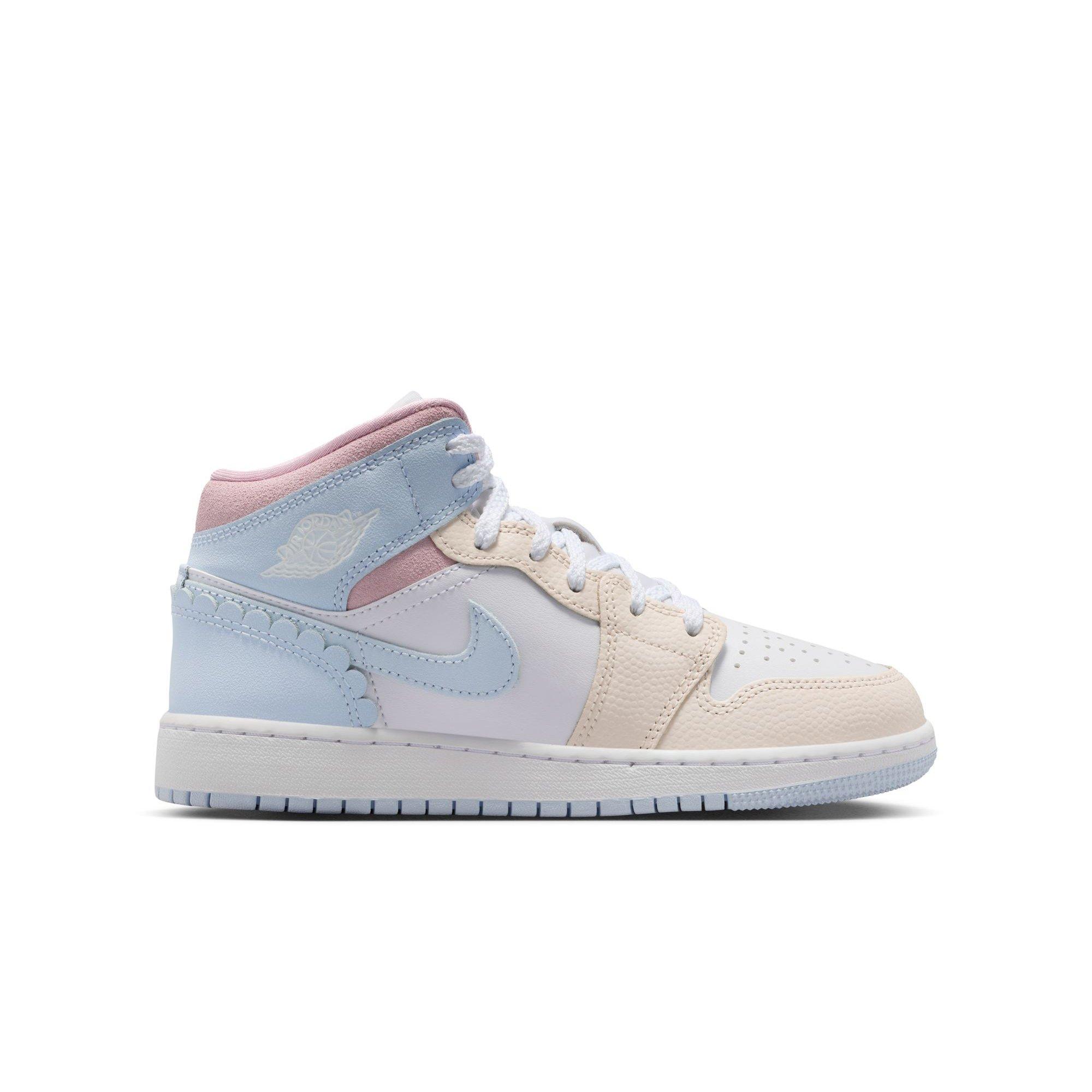 Jordan 1 Mid SE "Half Blue/Ivory/White" Grade School Girls' Shoe - BLUE/PINK Thumbnail View 1