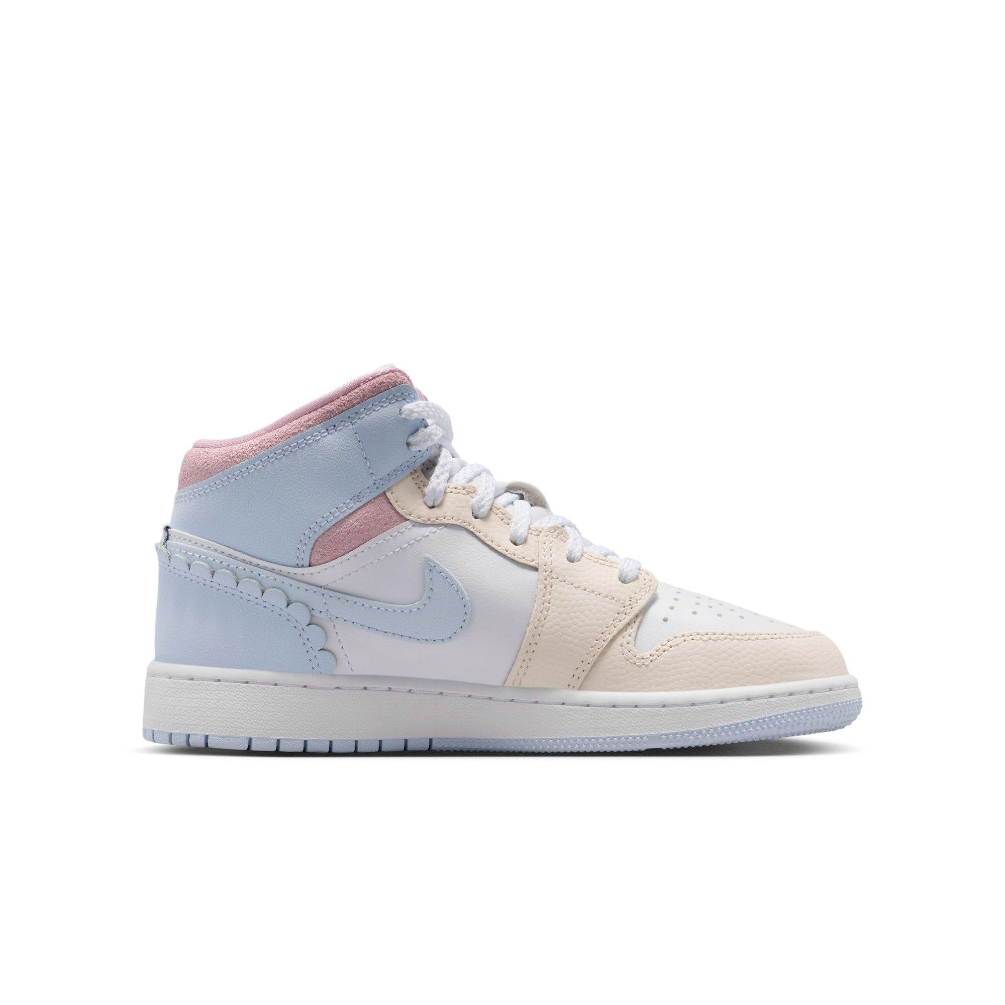 Jordan 1 Mid SE "Half Blue/Ivory/White" Grade School Girls' Shoe - BLUE/PINK Thumbnail View 2