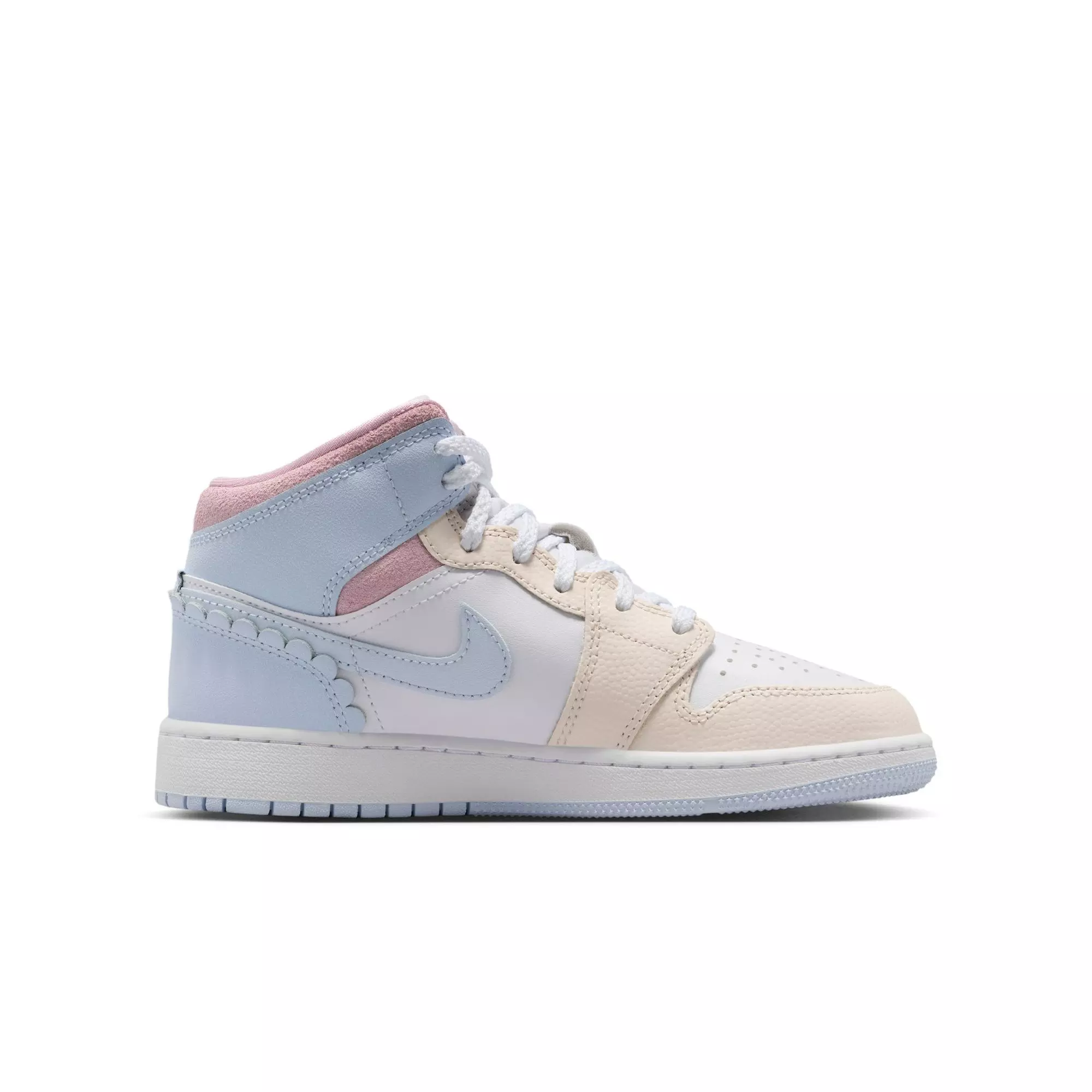 Jordan 1 Mid SE "Half Blue/Ivory/White" Grade School Girls' Shoe - BLUE/PINK