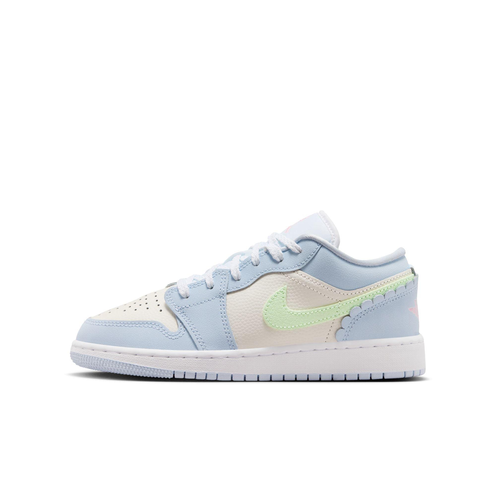 Jordan 1 Low SE "Half Blue/Vapor Green/Sail/White" Grade School Girls' Shoe - BLUE/PINK Thumbnail View 3