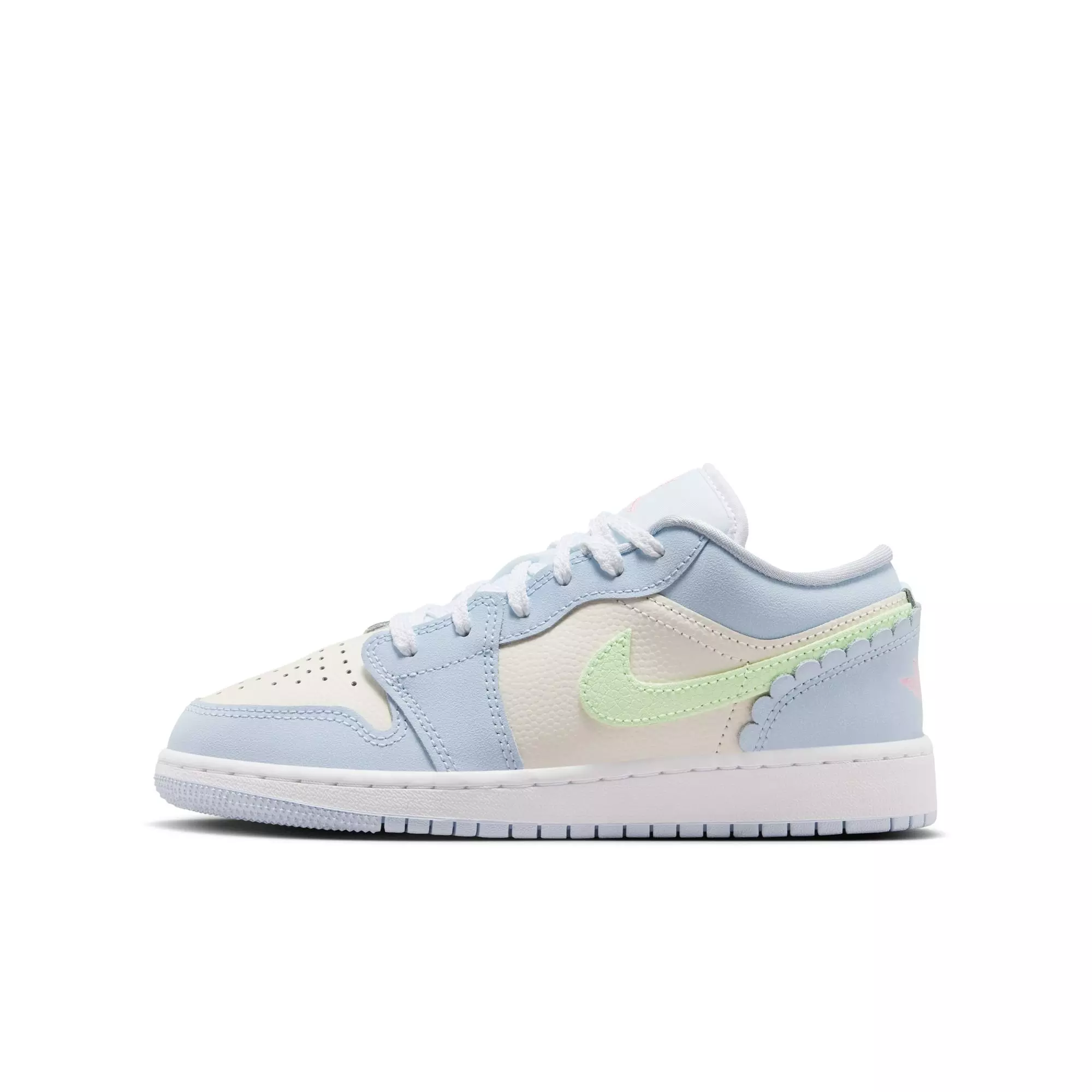 Jordan 1 Low SE "Half Blue/Vapor Green/Sail/White" Grade School Girls' Shoe - BLUE/PINK
