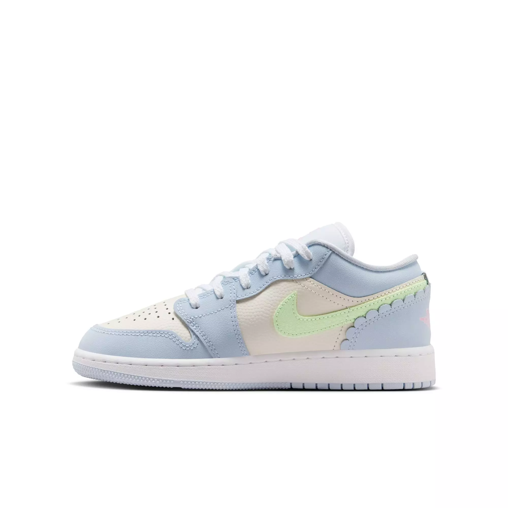Jordan 1 Low SE "Half Blue/Vapor Green/Sail/White" Grade School Girls' Shoe - BLUE/PINK