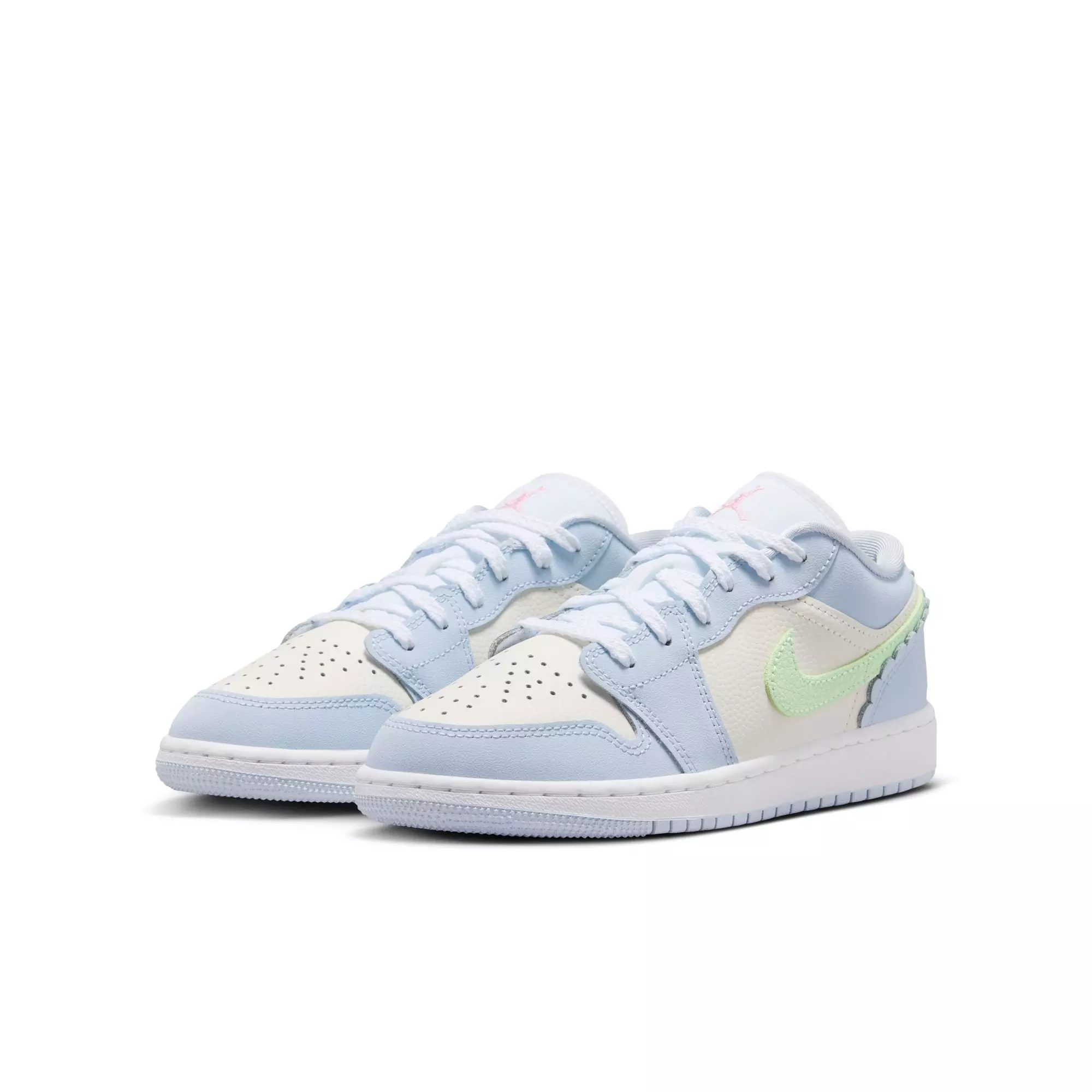 Jordan 1 Low SE "Half Blue/Vapor Green/Sail/White" Grade School Girls' Shoe - BLUE/PINK