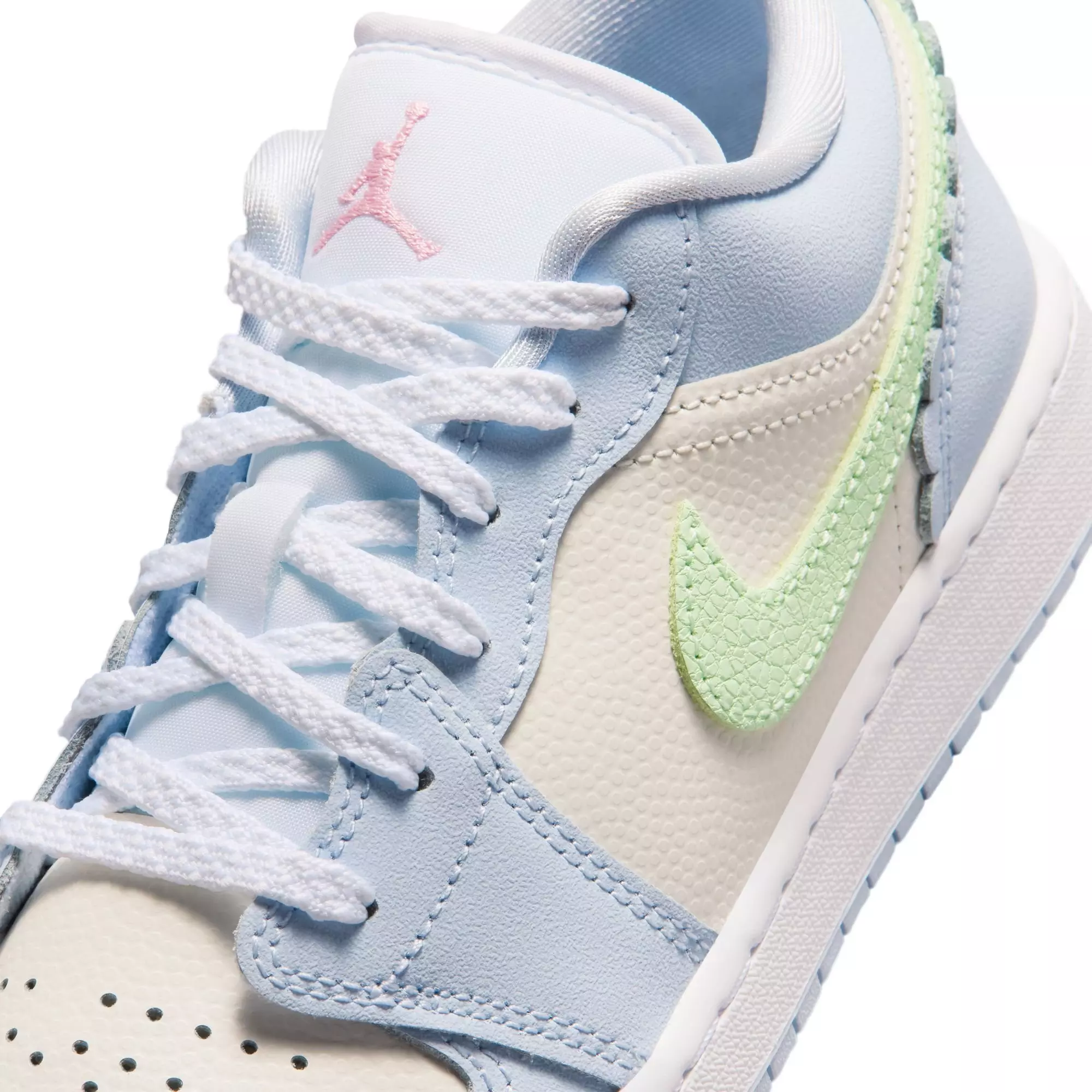 Jordan 1 Low SE "Half Blue/Vapor Green/Sail/White" Grade School Girls' Shoe - BLUE/PINK