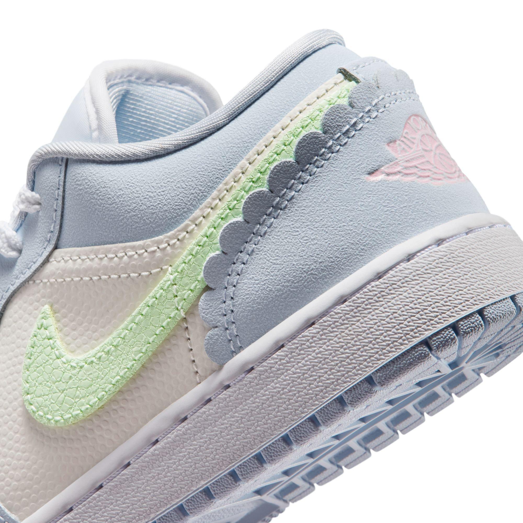 Jordan 1 Low SE "Half Blue/Vapor Green/Sail/White" Grade School Girls' Shoe - BLUE/PINK Thumbnail View 11