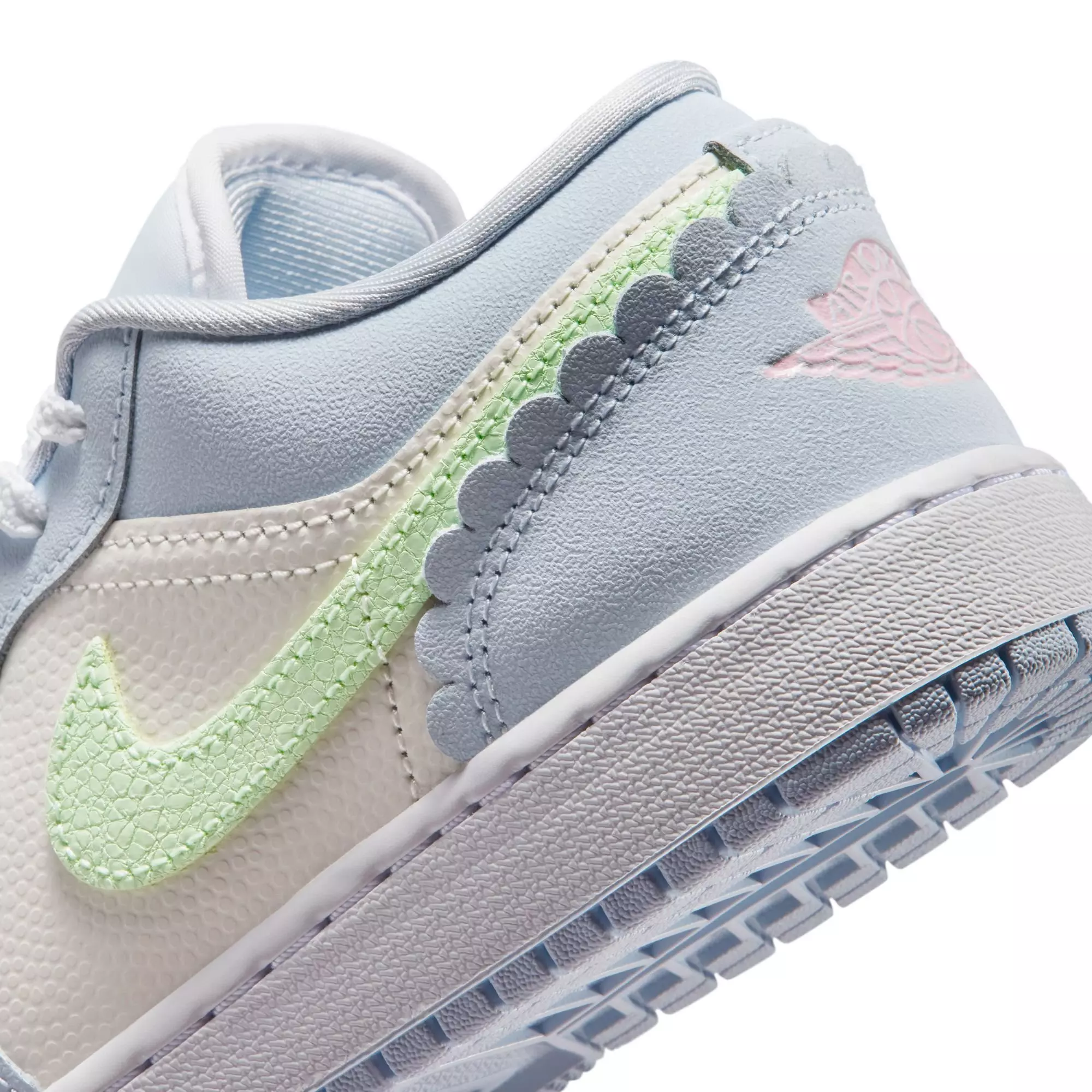 Jordan 1 Low SE "Half Blue/Vapor Green/Sail/White" Grade School Girls' Shoe - BLUE/PINK