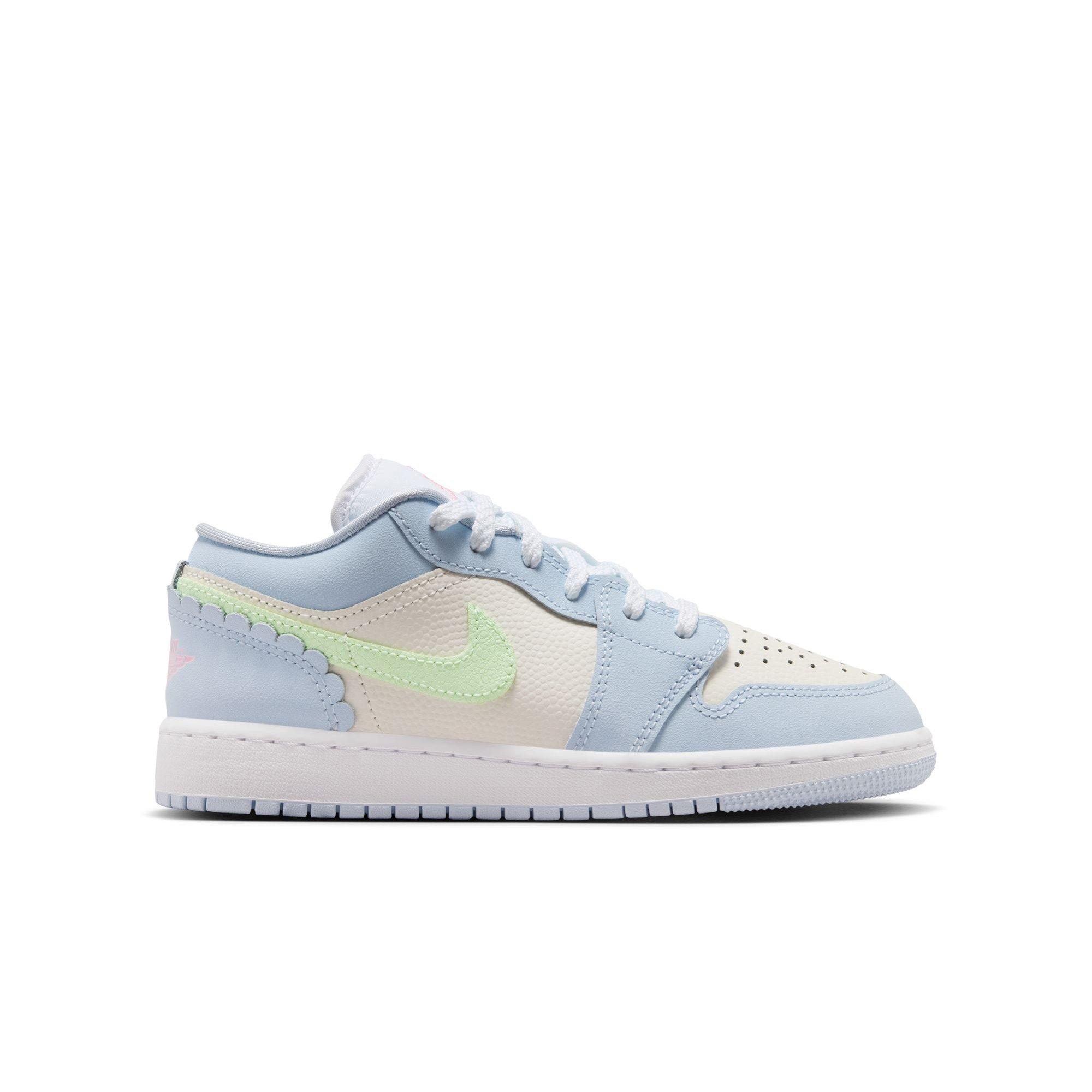 Jordan 1 Low SE "Half Blue/Vapor Green/Sail/White" Grade School Girls' Shoe - BLUE/PINK Thumbnail View 1