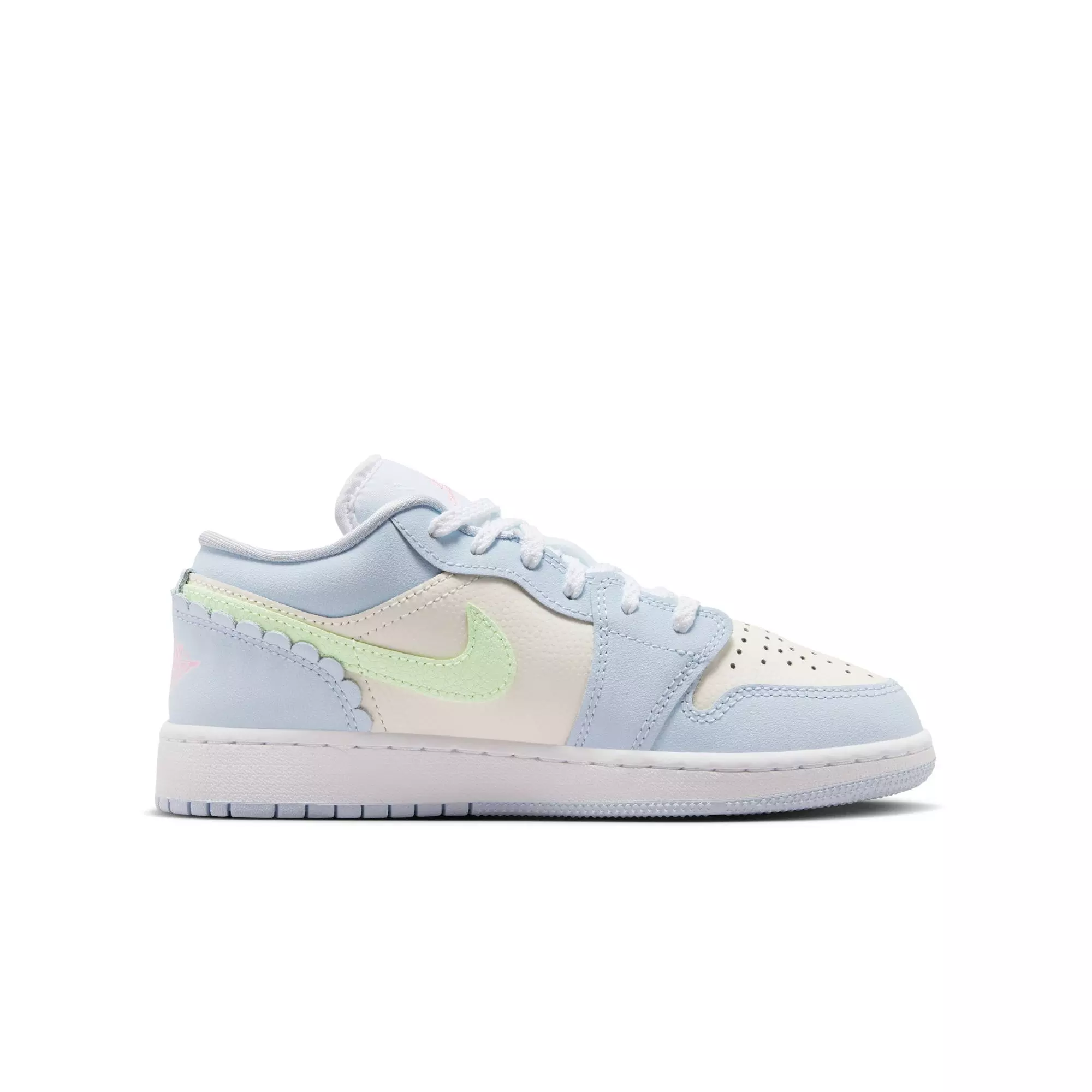 Jordan 1 Low SE "Half Blue/Vapor Green/Sail/White" Grade School Girls' Shoe - BLUE/PINK