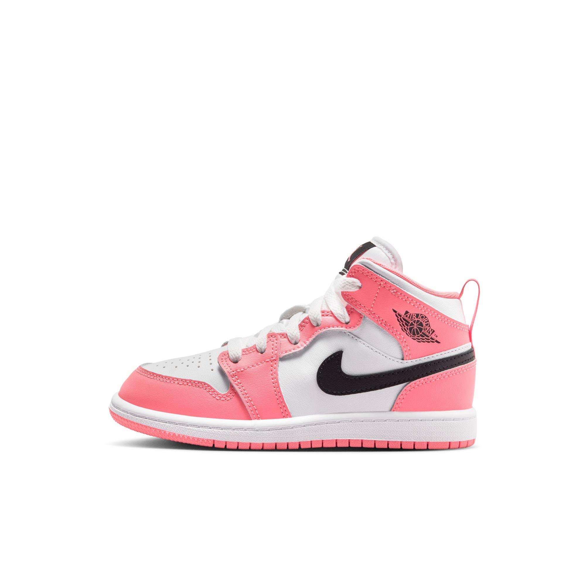 Jordan 1 Mid Preschool Girls' "Pink Gaze/Black/White" Shoe