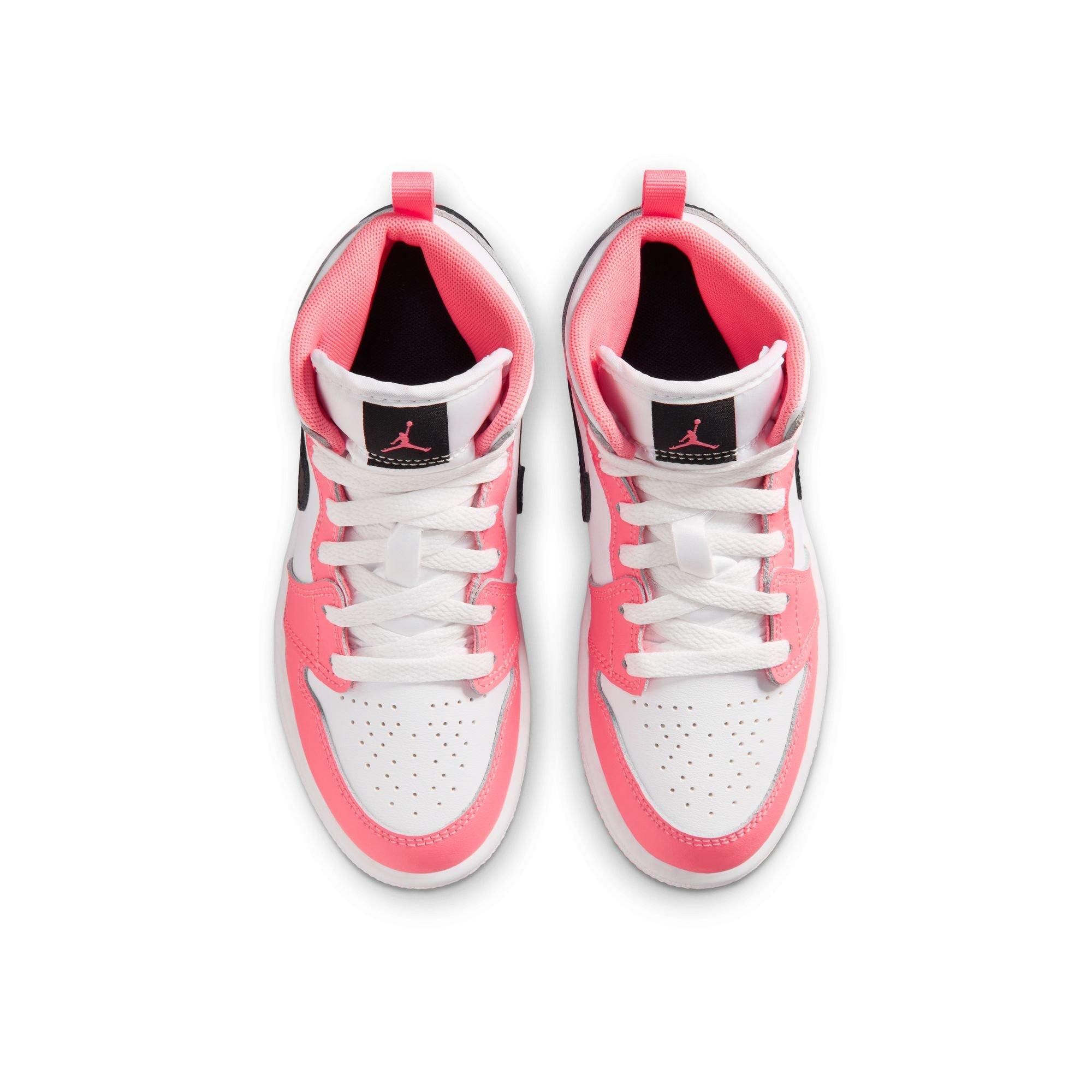 Jordan 1 Mid Preschool Girls' "Pink Gaze/Black/White" Shoe