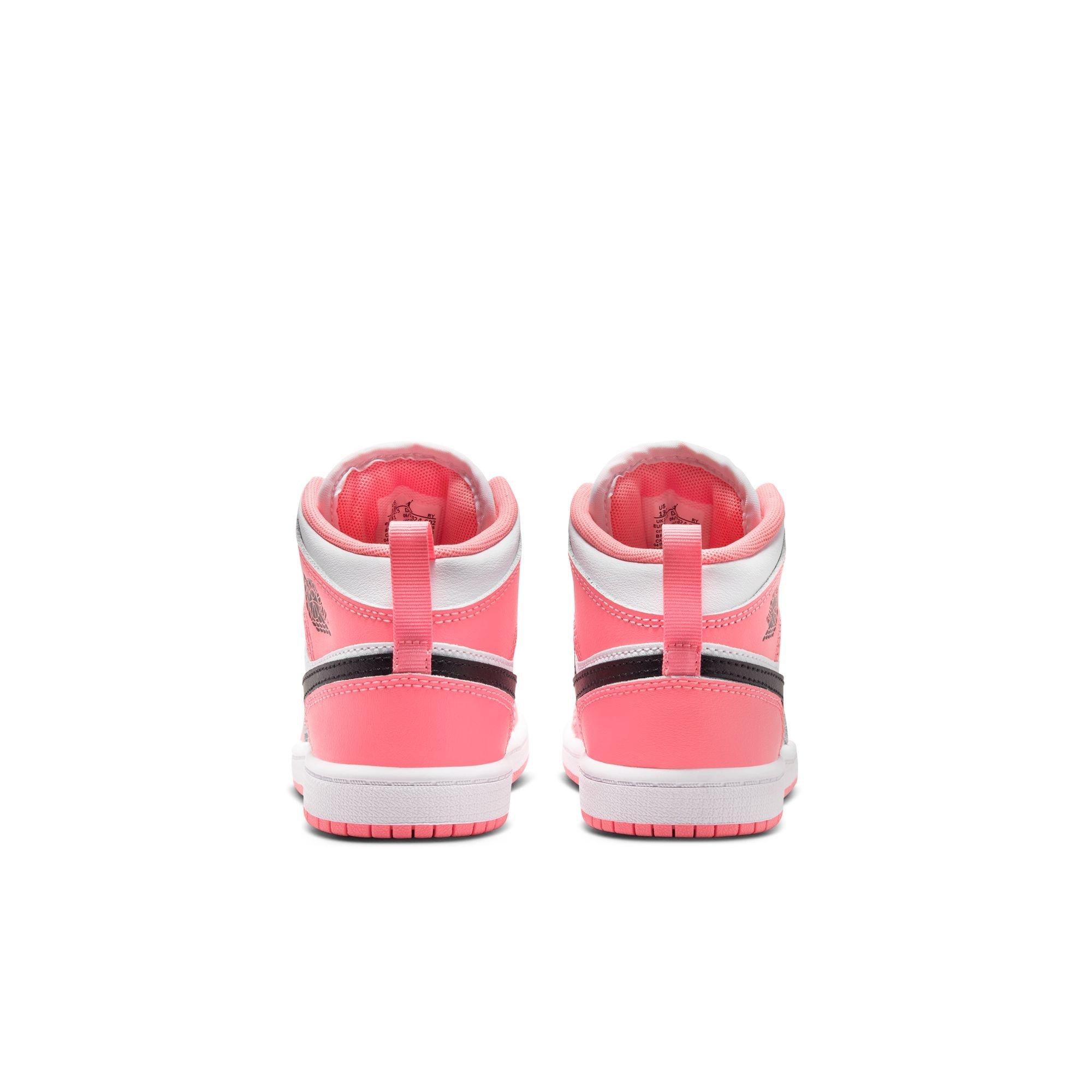 Jordan 1 Mid Preschool Girls' "Pink Gaze/Black/White" Shoe