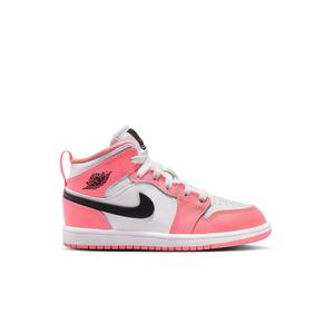 Jordan 1 Mid "Pink Gaze/Black/White" Preschool Girls' Shoe