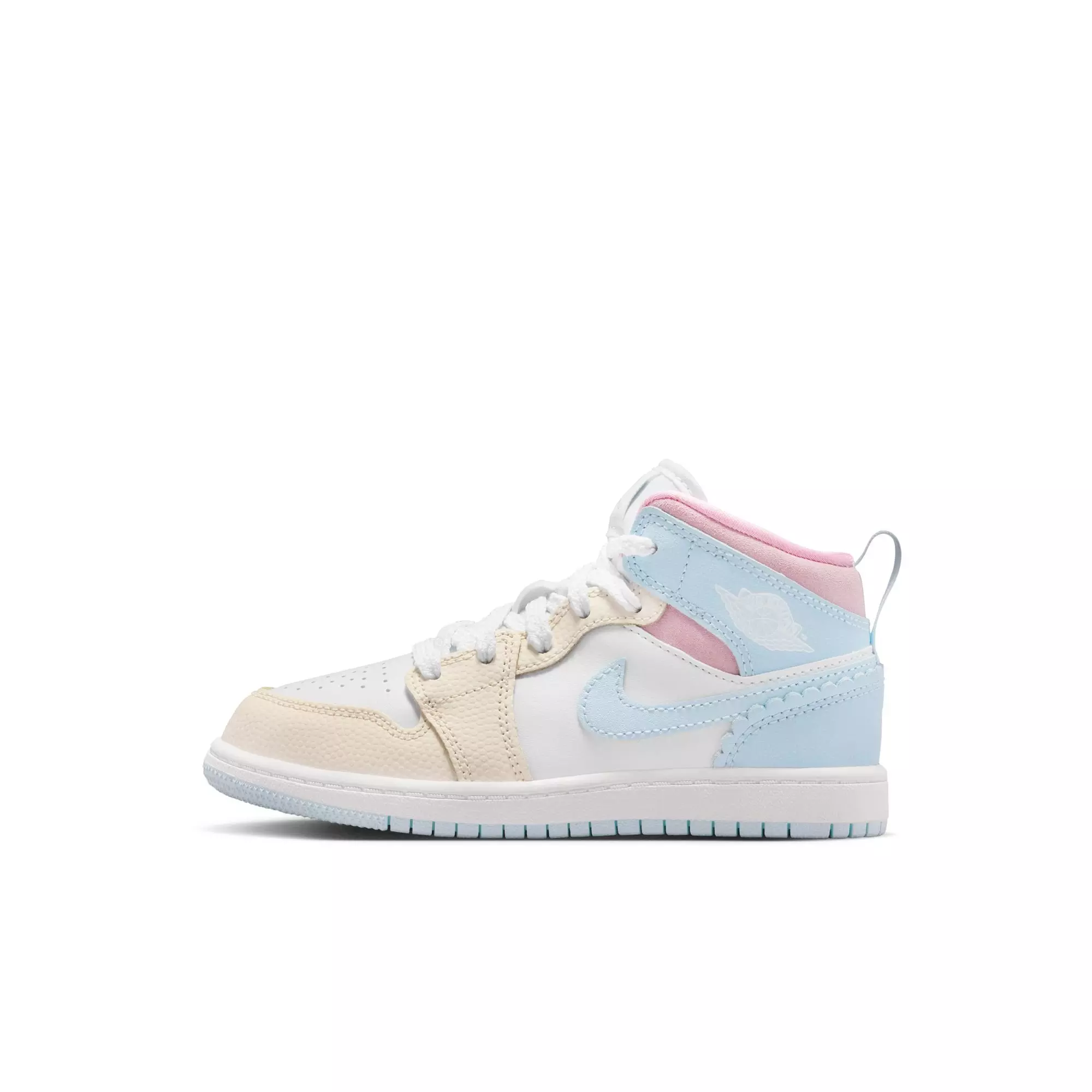 Jordan 1 Mid SE "Half Blue/Pale Ivory/White" Preschool Girls' Shoe - BLUE/PINK