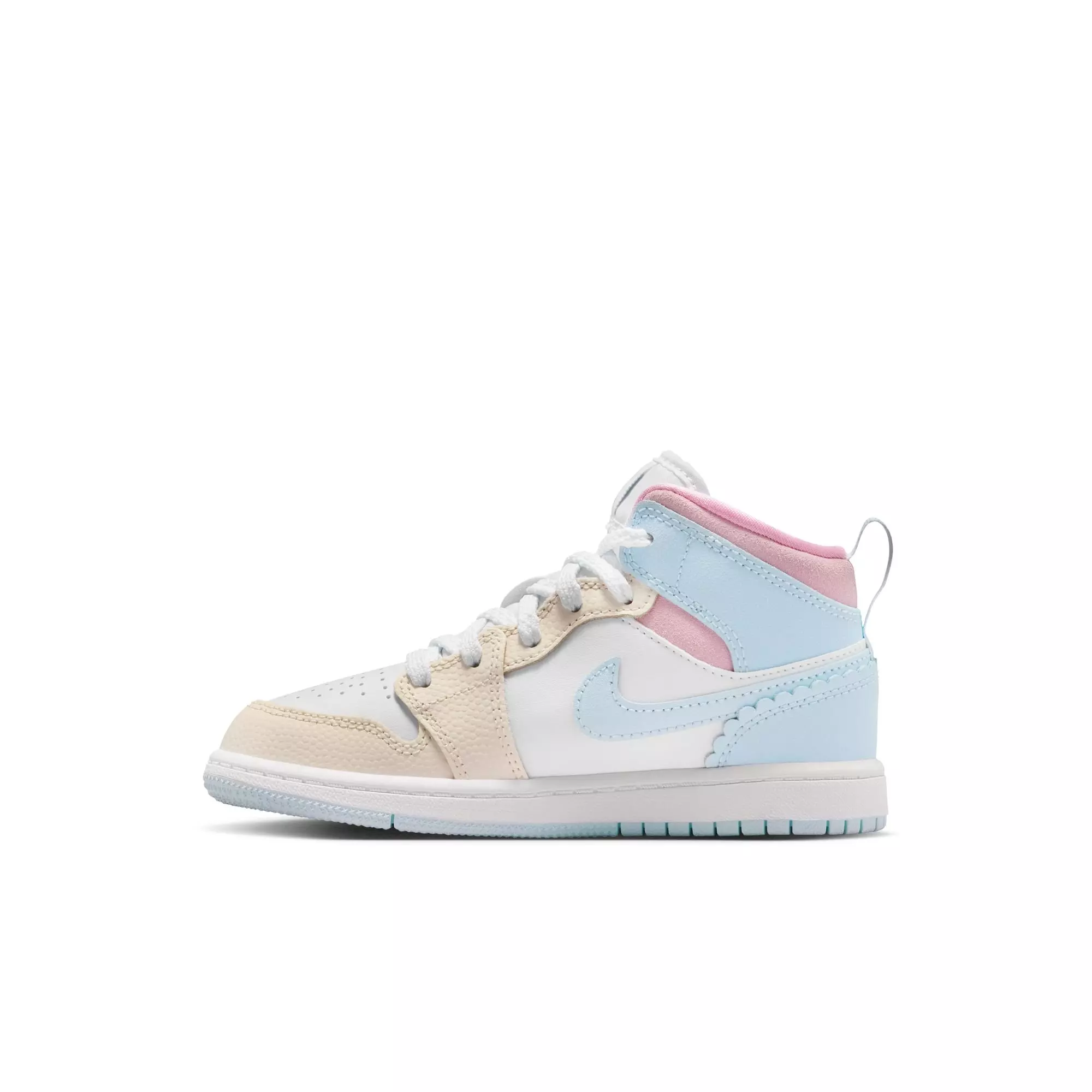 Jordan 1 Mid SE "Half Blue/Pale Ivory/White" Preschool Girls' Shoe - BLUE/PINK