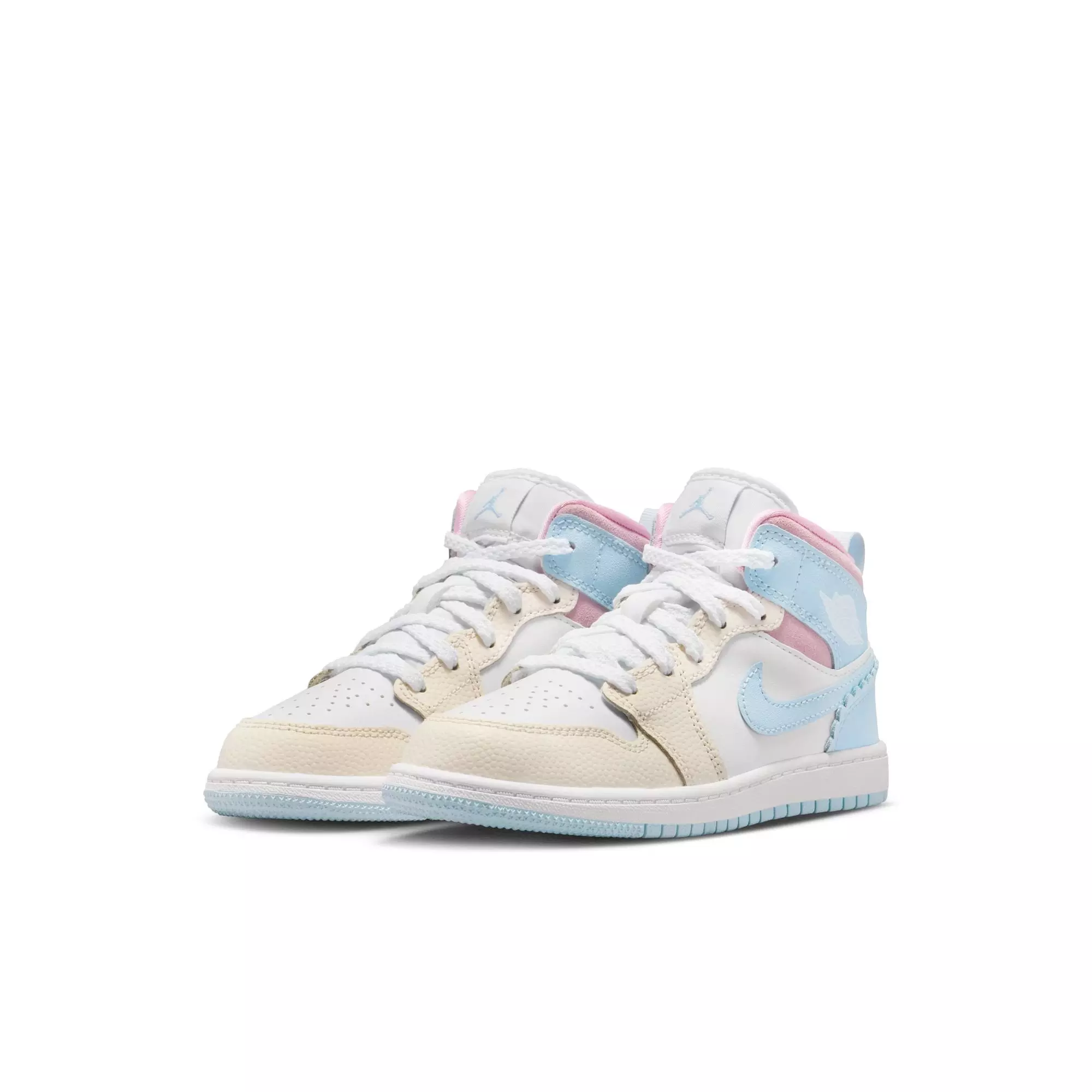 Jordan 1 Mid SE "Half Blue/Pale Ivory/White" Preschool Girls' Shoe - BLUE/PINK
