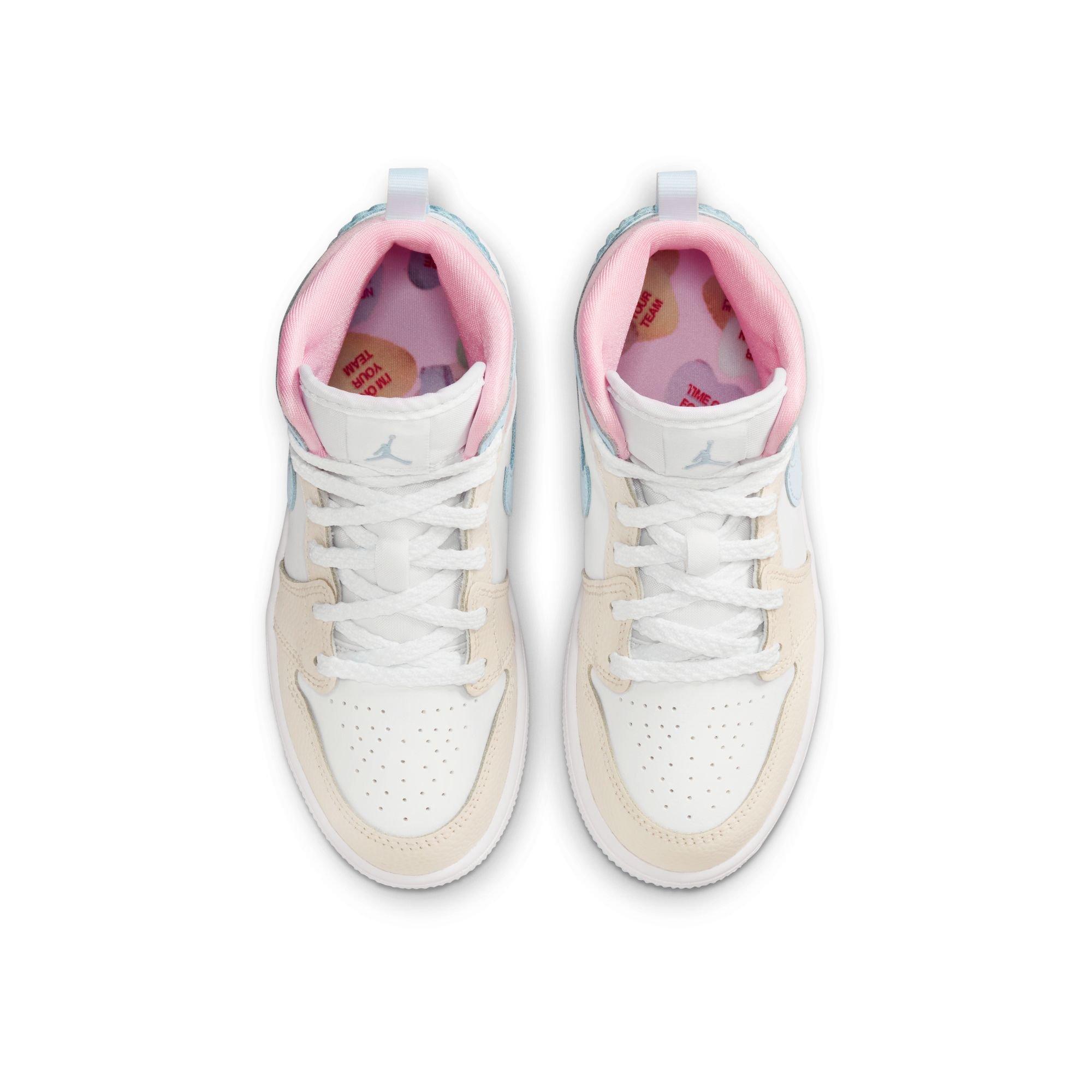 Jordan 1 Mid SE "Half Blue/Pale Ivory/White" Preschool Girls' Shoe - BLUE/PINK Thumbnail View 6