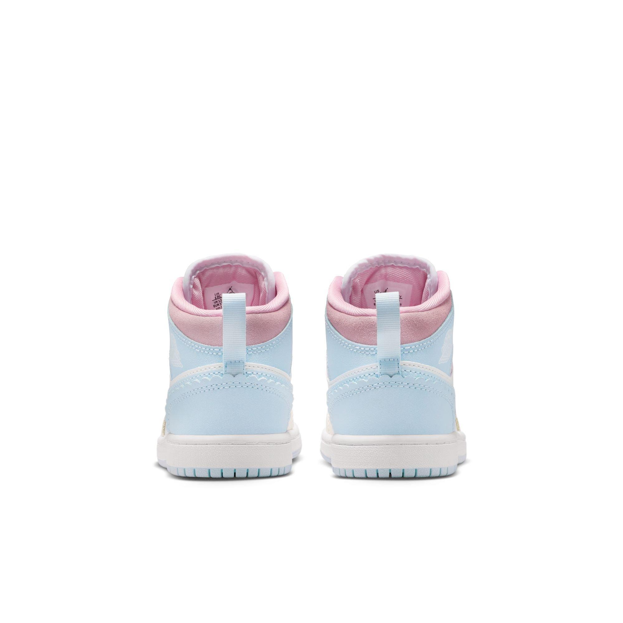 Jordan 1 Mid SE "Half Blue/Pale Ivory/White" Preschool Girls' Shoe - BLUE/PINK Thumbnail View 7
