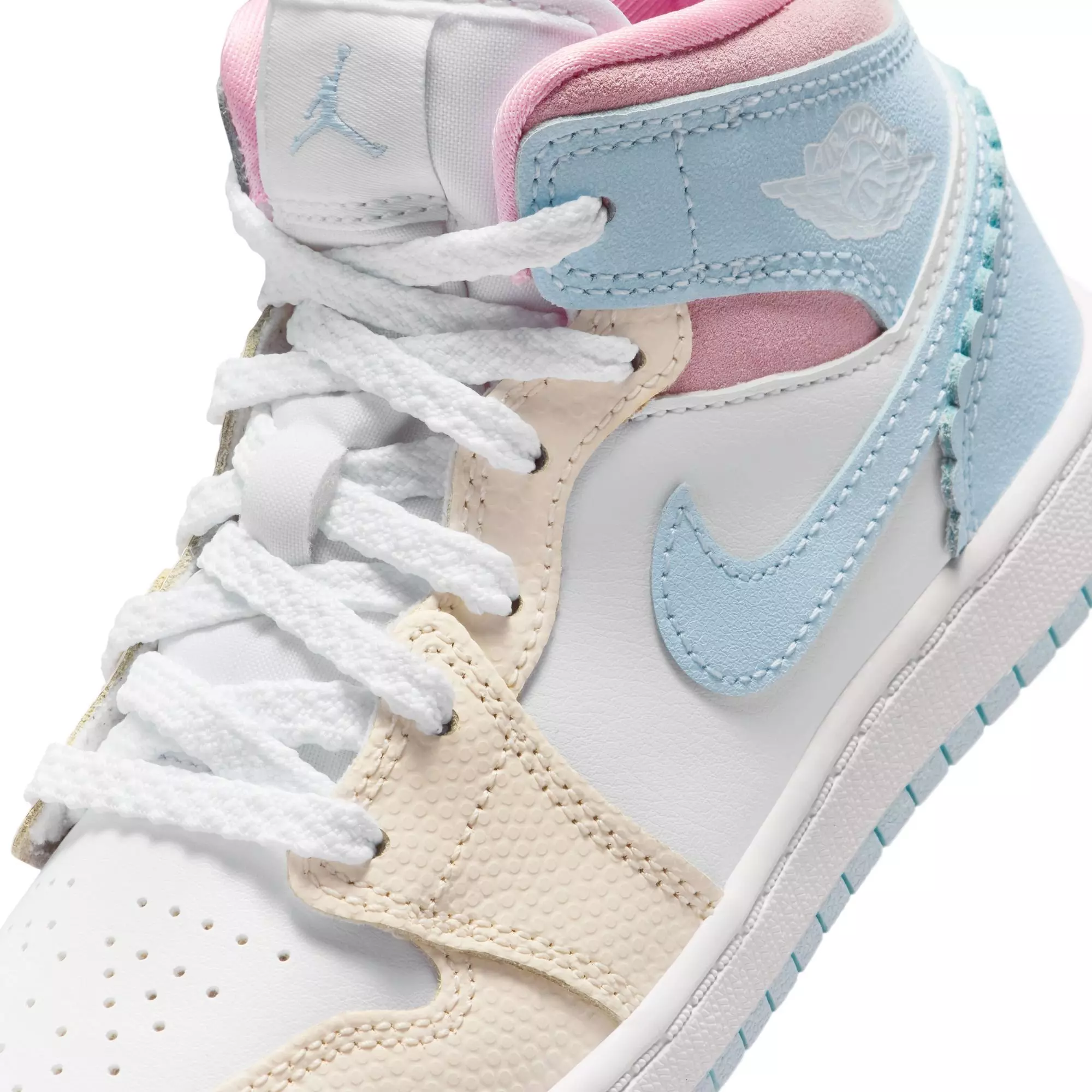 Jordan 1 Mid SE "Half Blue/Pale Ivory/White" Preschool Girls' Shoe - BLUE/PINK