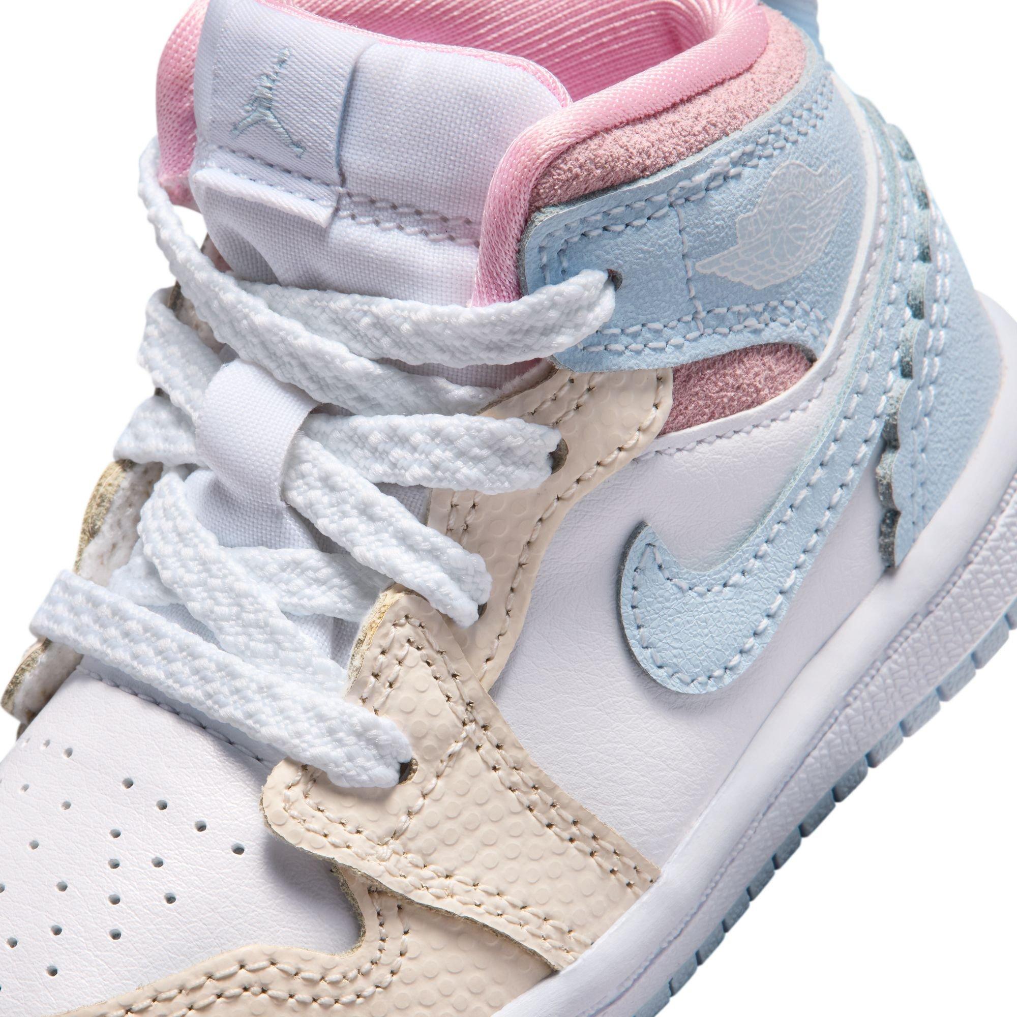 Jordan 1 Mid SE "Half Blue/Pale Ivory/White" Toddler Girls' Shoe - BLUE/PINK Thumbnail View 9