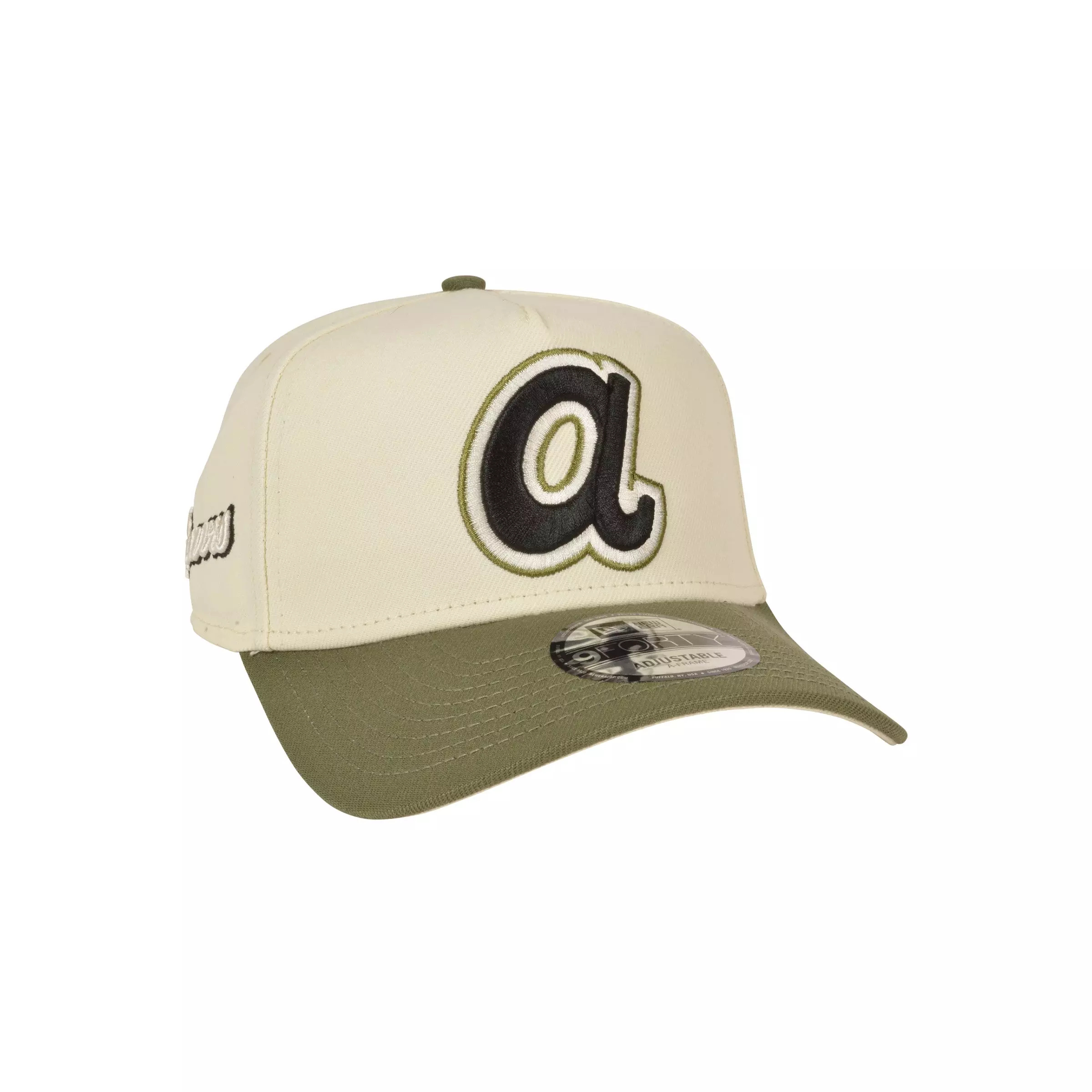 New Era Atlanta Braves 9FORTY A-Frame Varsity Snapback Hat-Olive - OLIVE