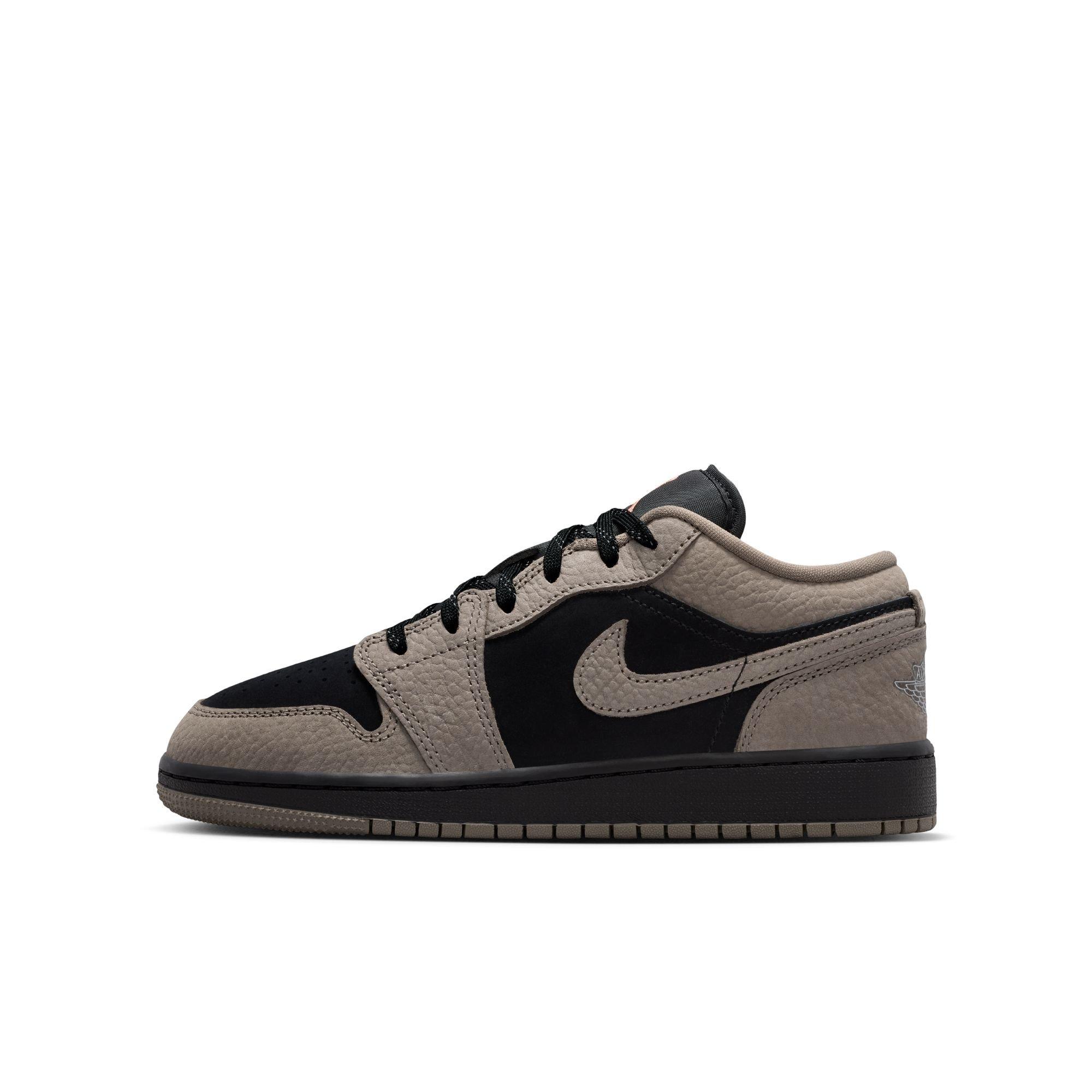 Jordan 1 Low SE "Black/Olive Grey/Lt Wild Mango" Grade School Boys' Shoe - BLACK/OLIVE Thumbnail View 3
