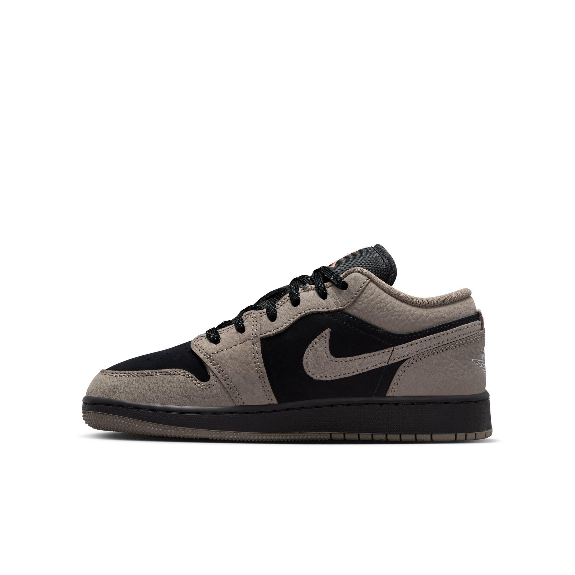 Jordan 1 Low SE "Black/Olive Grey/Lt Wild Mango" Grade School Boys' Shoe - BLACK/OLIVE Thumbnail View 4