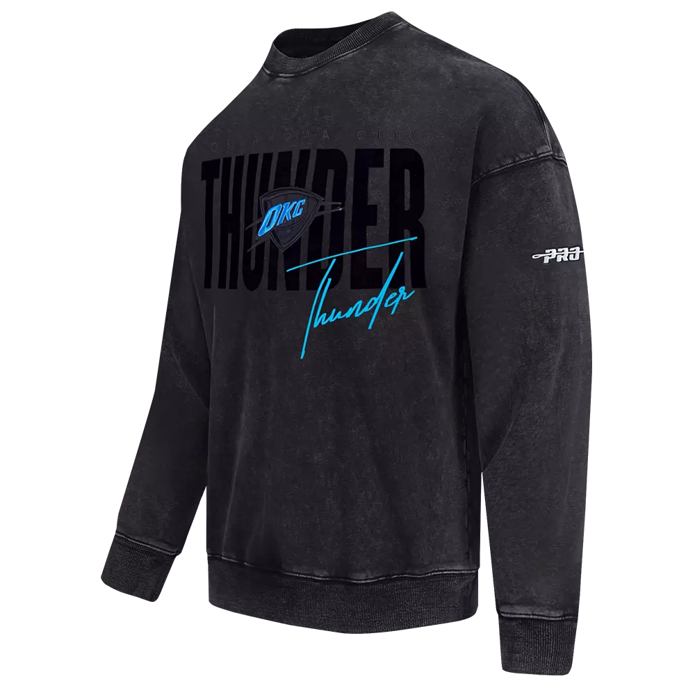 Pro Standard Oklahoma City Thunder Shadow Fleece Crew Sweater-Black - BLACK