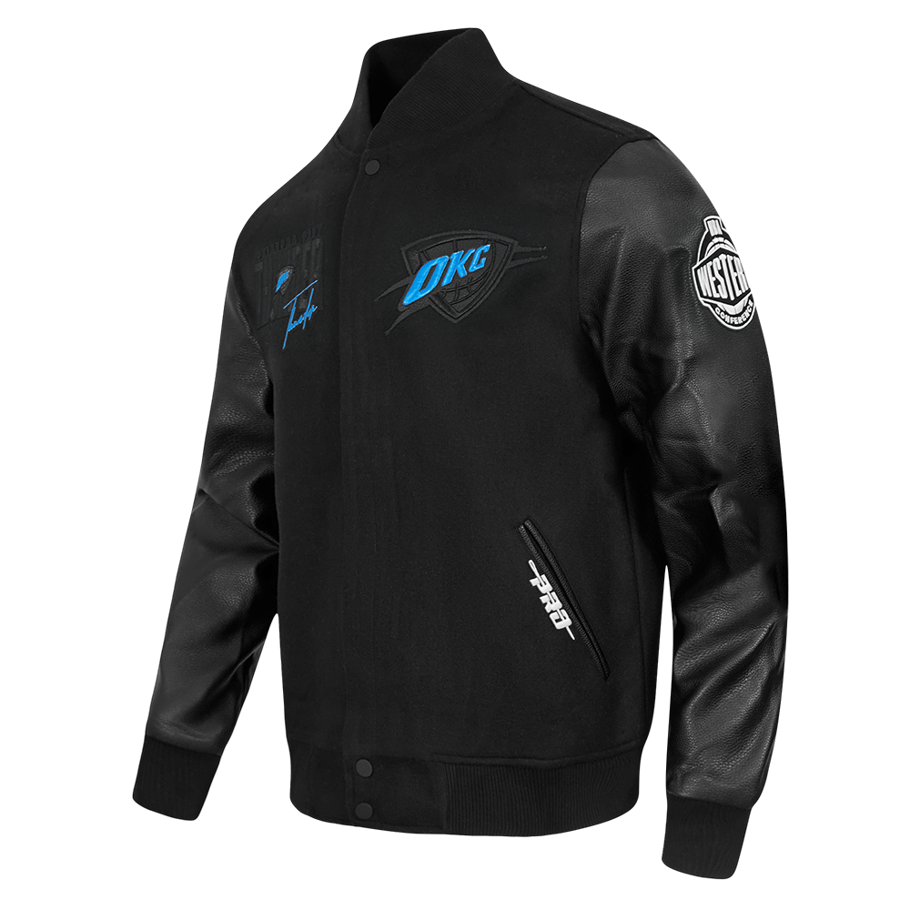 Pro Standard Oklahoma City Thunder Shadow Varsity Jacket-Black - BLACK Thumbnail View 3
