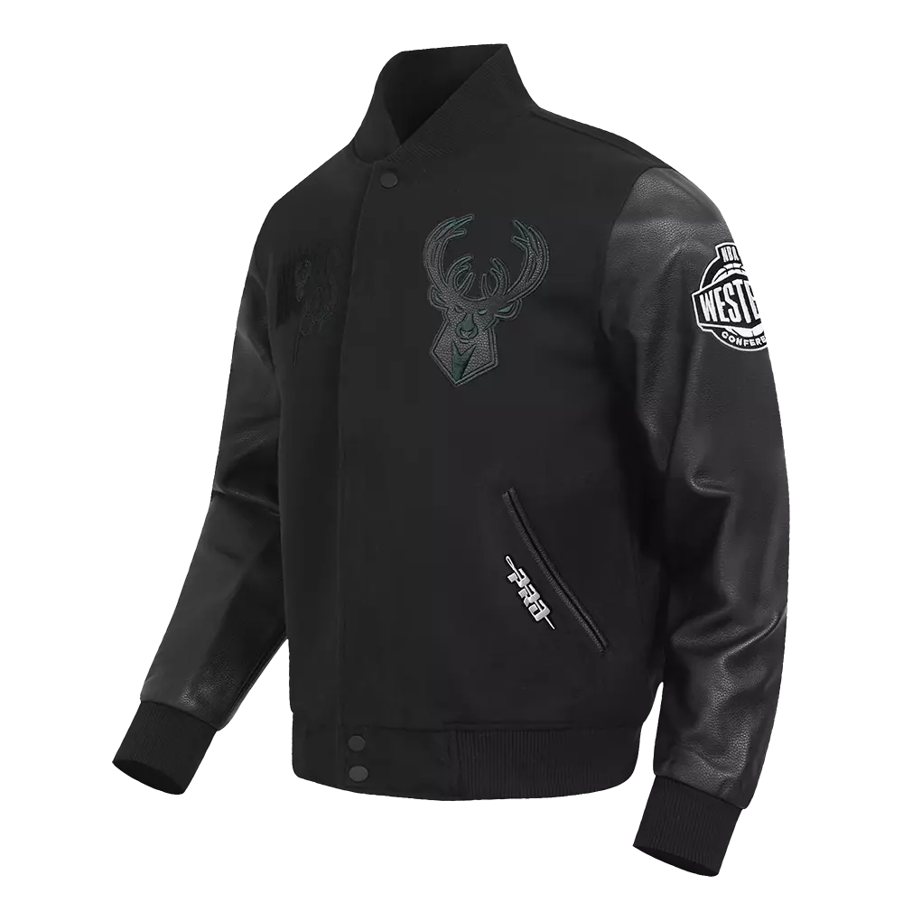 Pro Standard Milwaukee Bucks Shadow Varsity Jacket-Black - BLACK