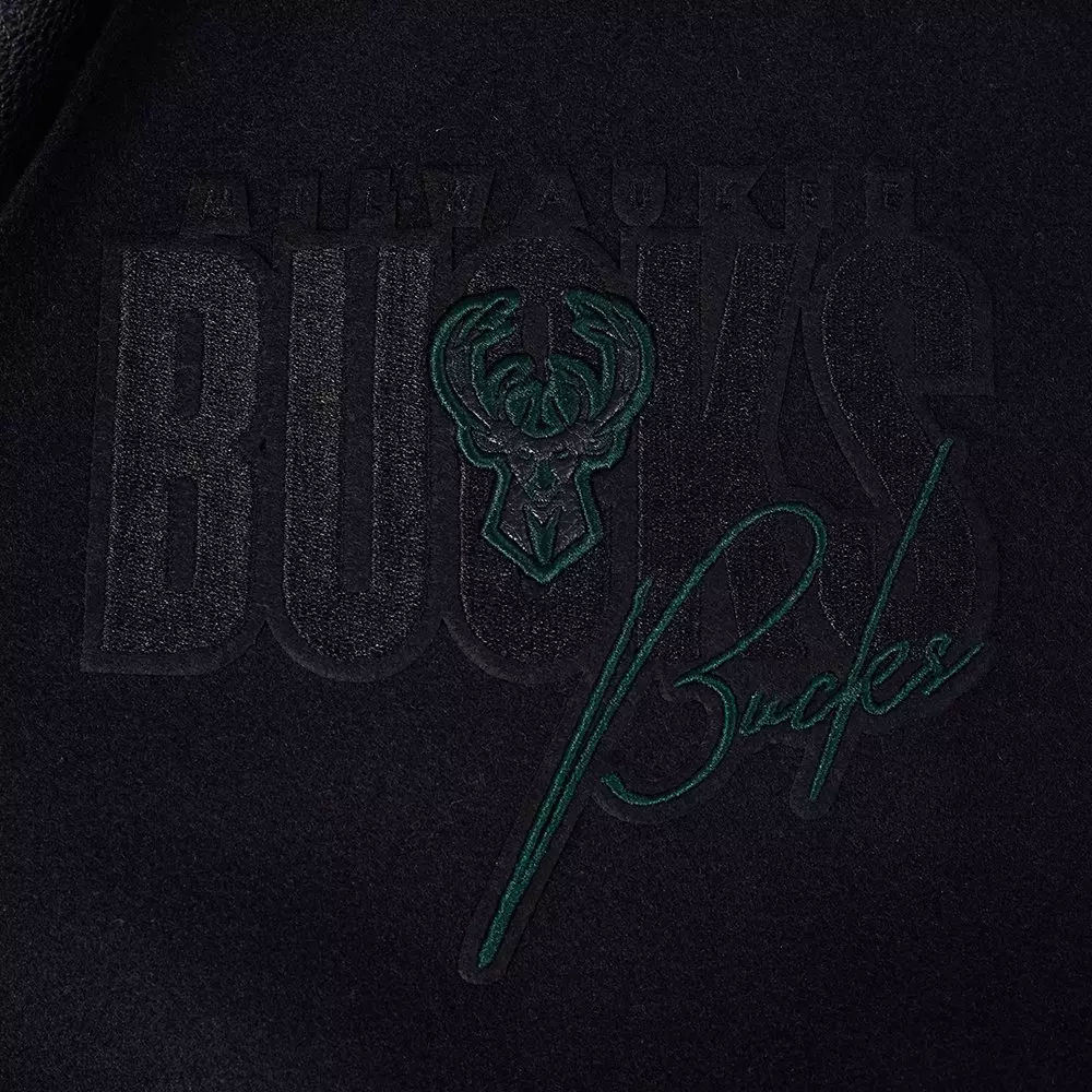 Pro Standard Milwaukee Bucks Shadow Varsity Jacket-Black - BLACK