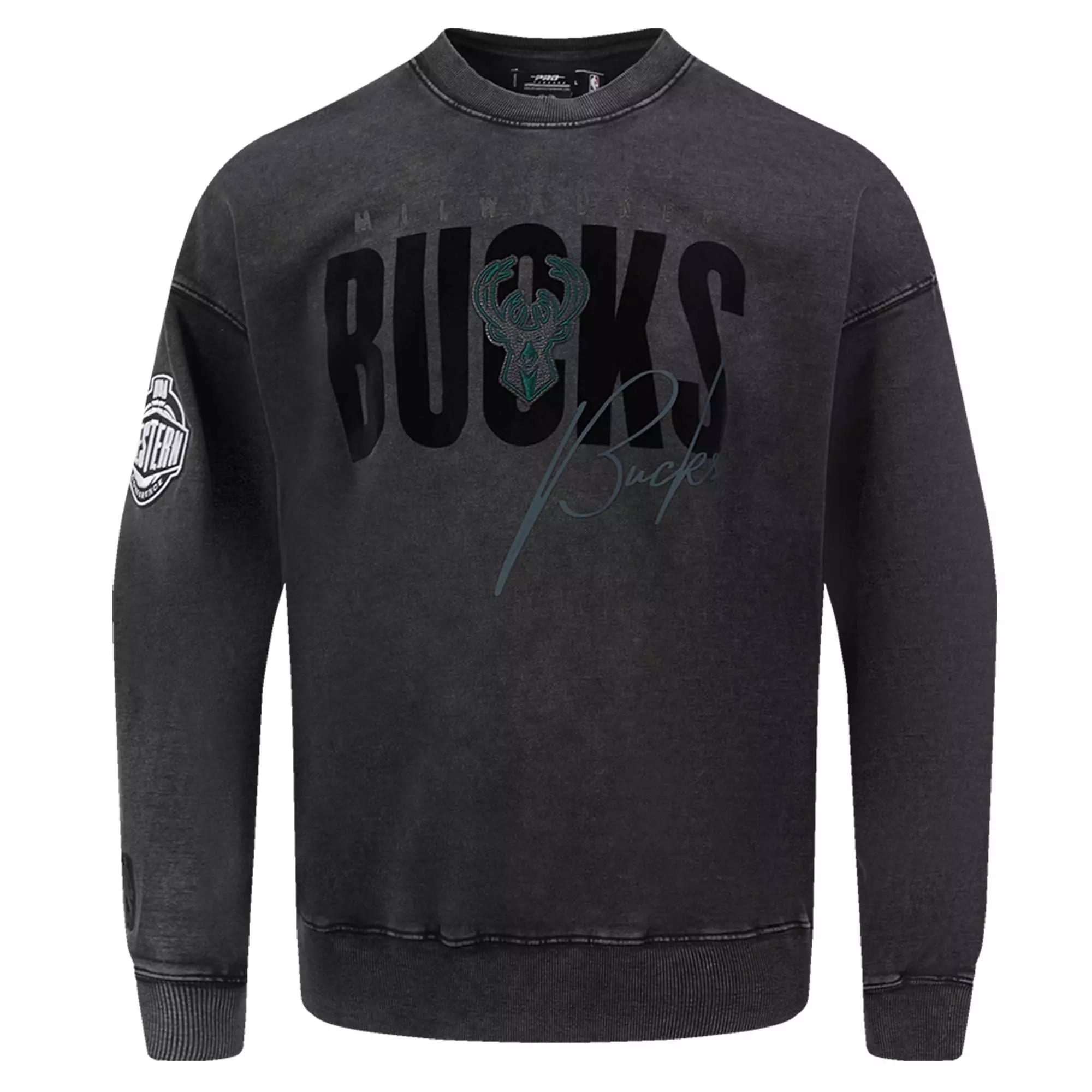Pro Standard Milwaukee Bucks Shadow Fleece Crew Sweater-Black - BLACK