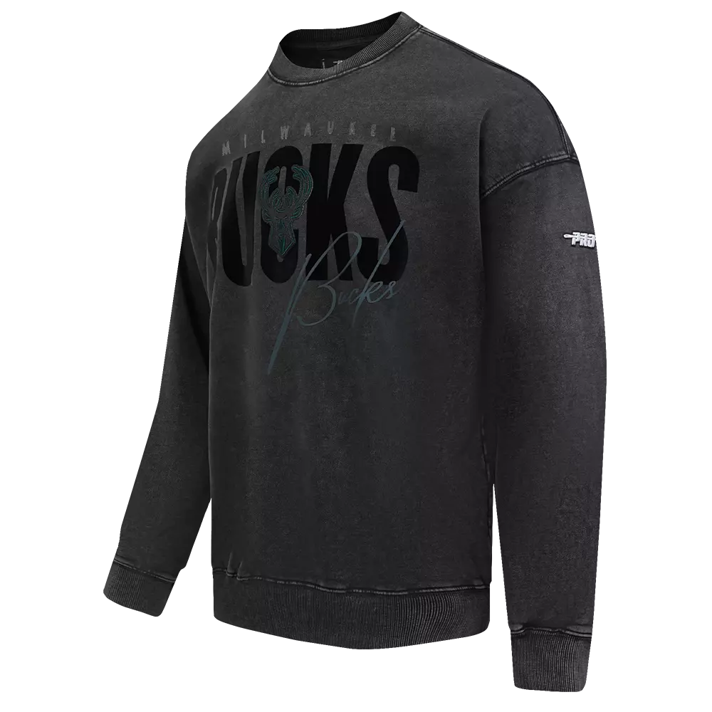 Pro Standard Milwaukee Bucks Shadow Fleece Crew Sweater-Black - BLACK