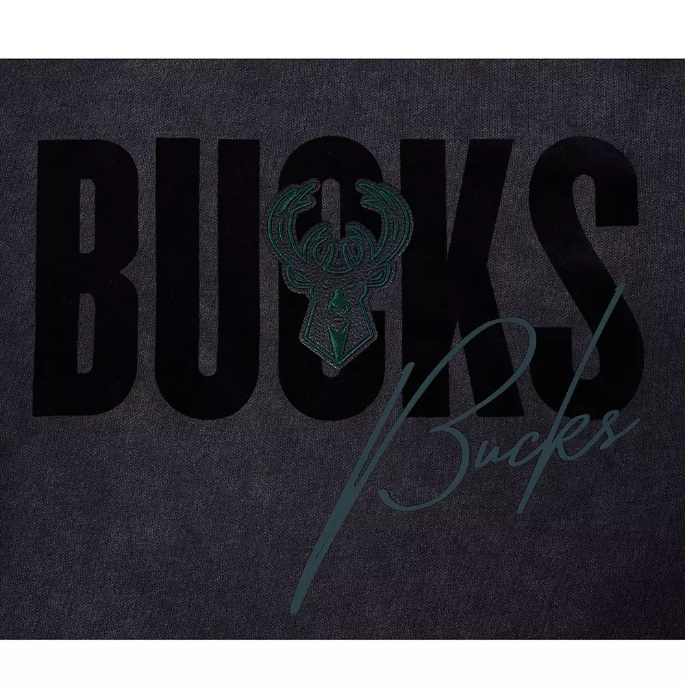 Pro Standard Milwaukee Bucks Shadow Fleece Crew Sweater-Black - BLACK