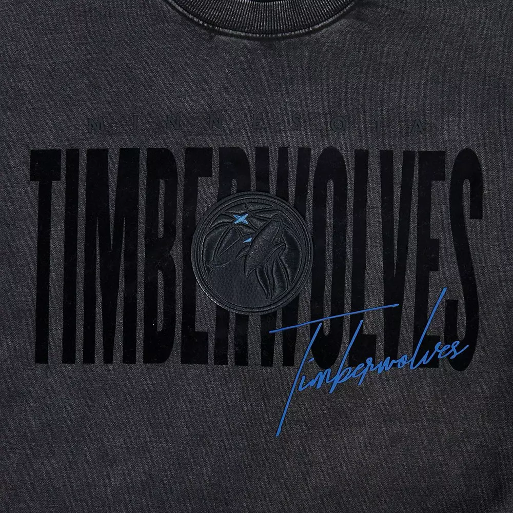 Pro Standard Minnesota Timberwolves Shadow Fleece Crew Sweater-Black - BLACK