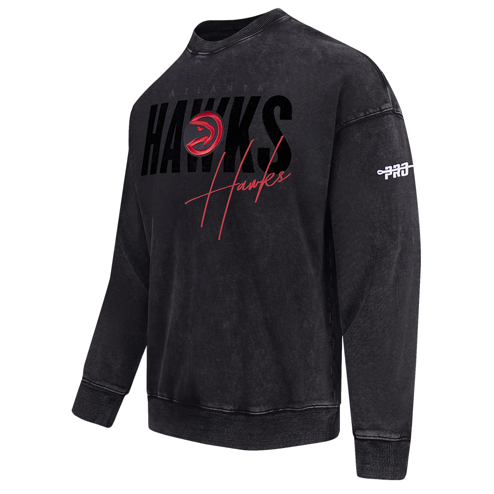Pro Standard Atlanta Hawks Shadow Fleece Crew Sweater-Black - BLACK Thumbnail View 3