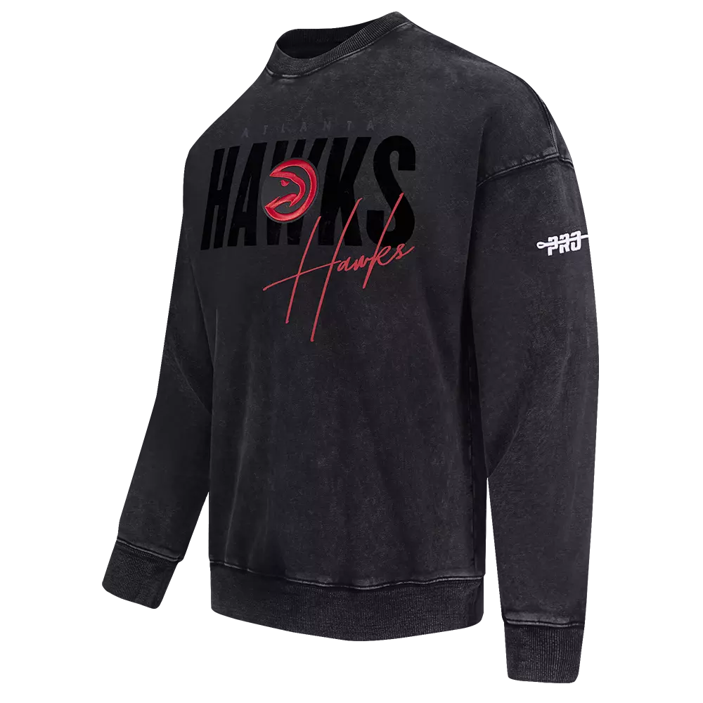 Pro Standard Atlanta Hawks Shadow Fleece Crew Sweater-Black - BLACK