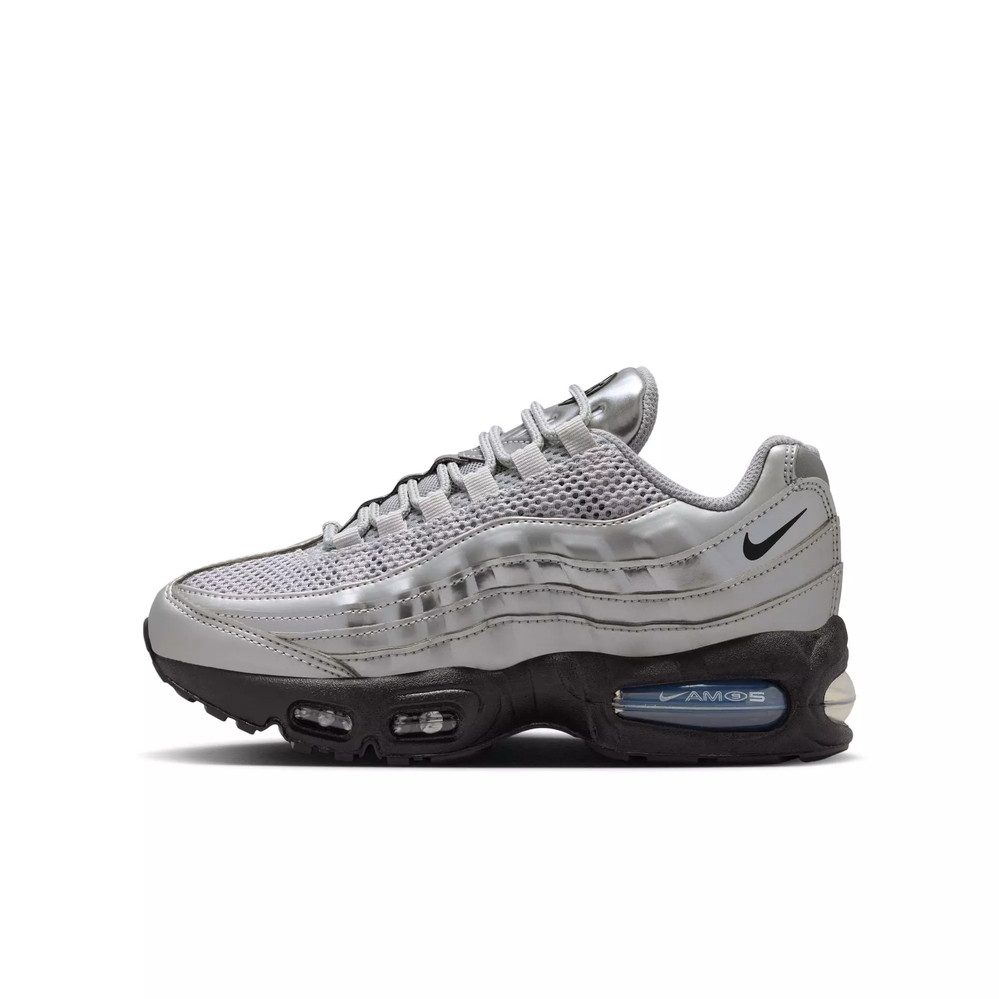 Nike Air Max 95 SE LTR "Metallic Silver/Black" Grade School Boys' Shoe - SILVER/BLACK