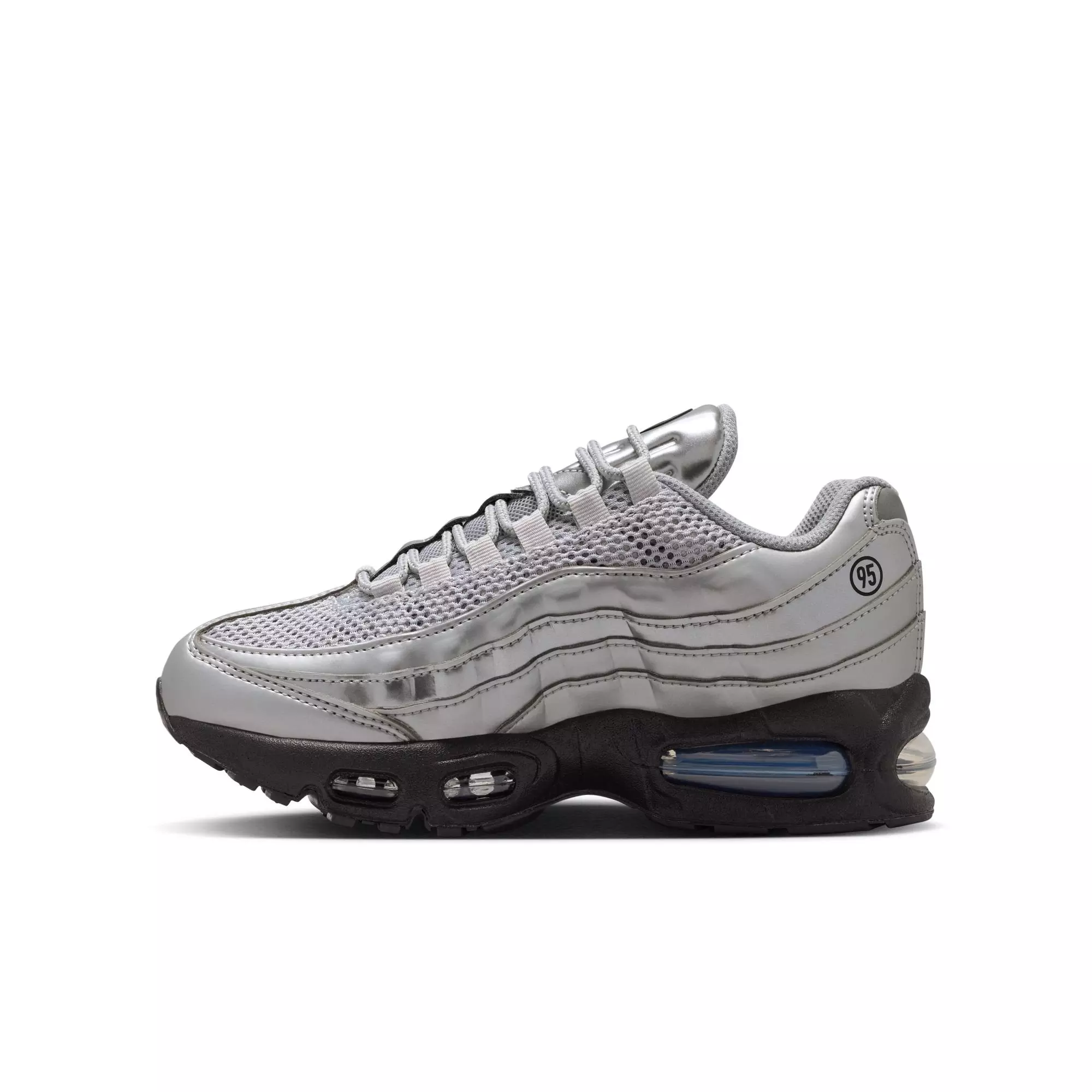 Nike Air Max 95 SE LTR "Metallic Silver/Black" Grade School Boys' Shoe - SILVER/BLACK