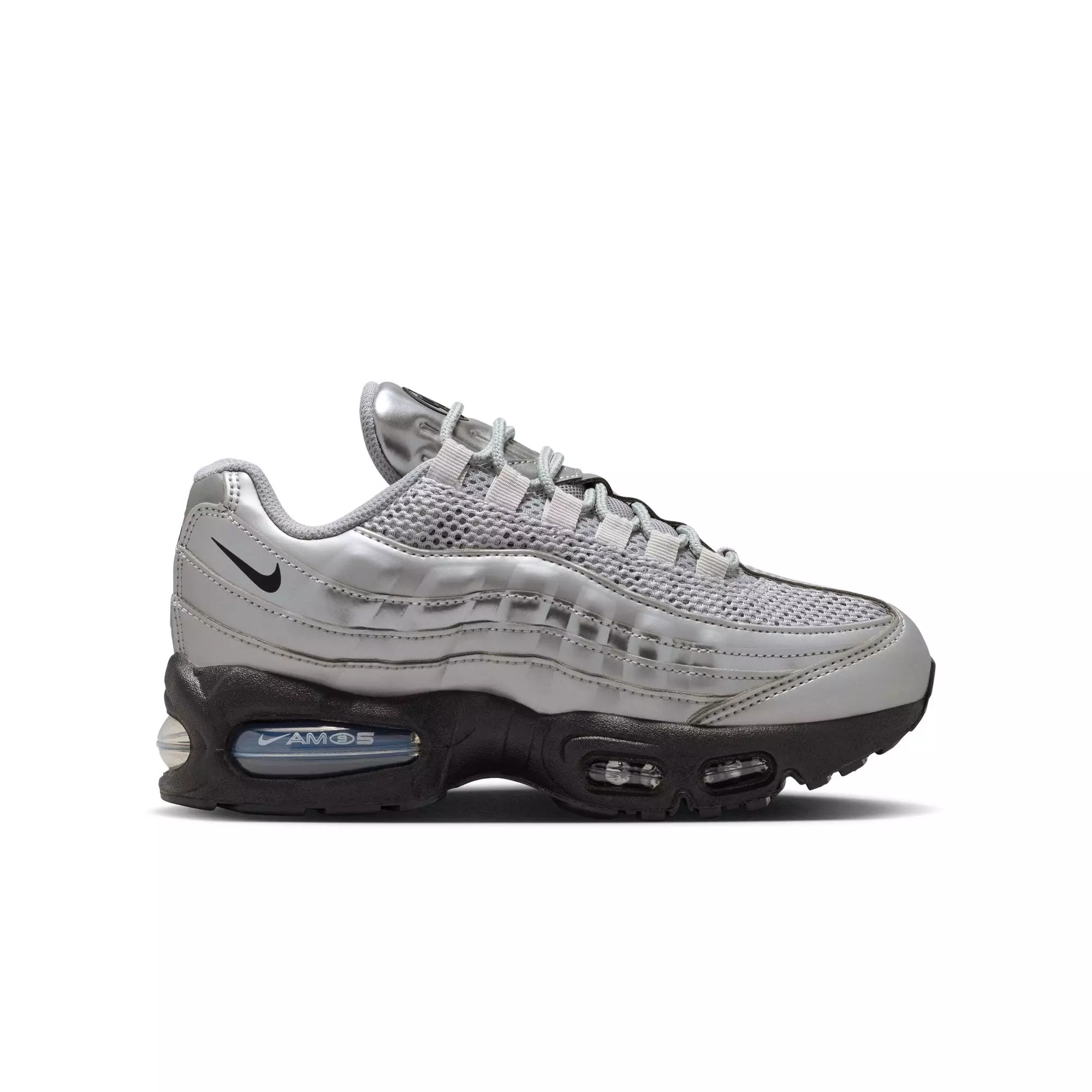 Nike Air Max 95 SE LTR "Metallic Silver/Black" Grade School Boys' Shoe - SILVER/BLACK
