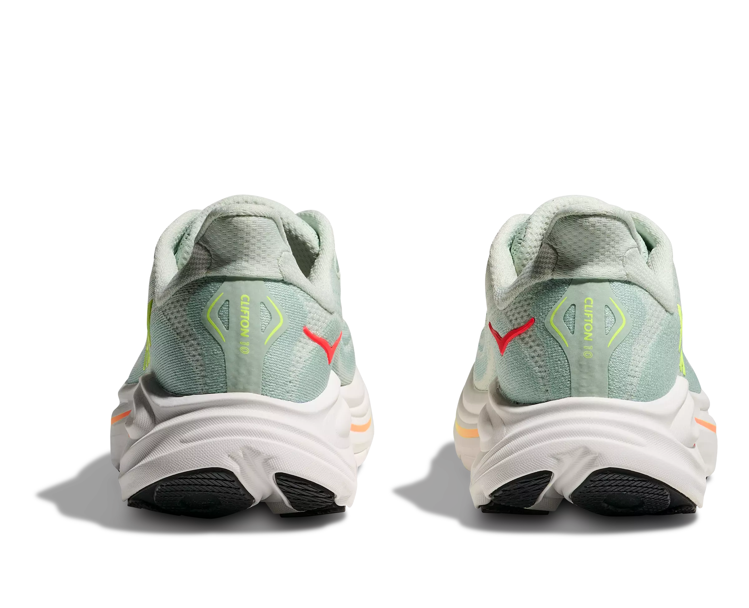 Hoka Clifton 10 "Sea Glass/Neon Flame" Women's Running Shoe - GREEN/WHITE/YELLOW