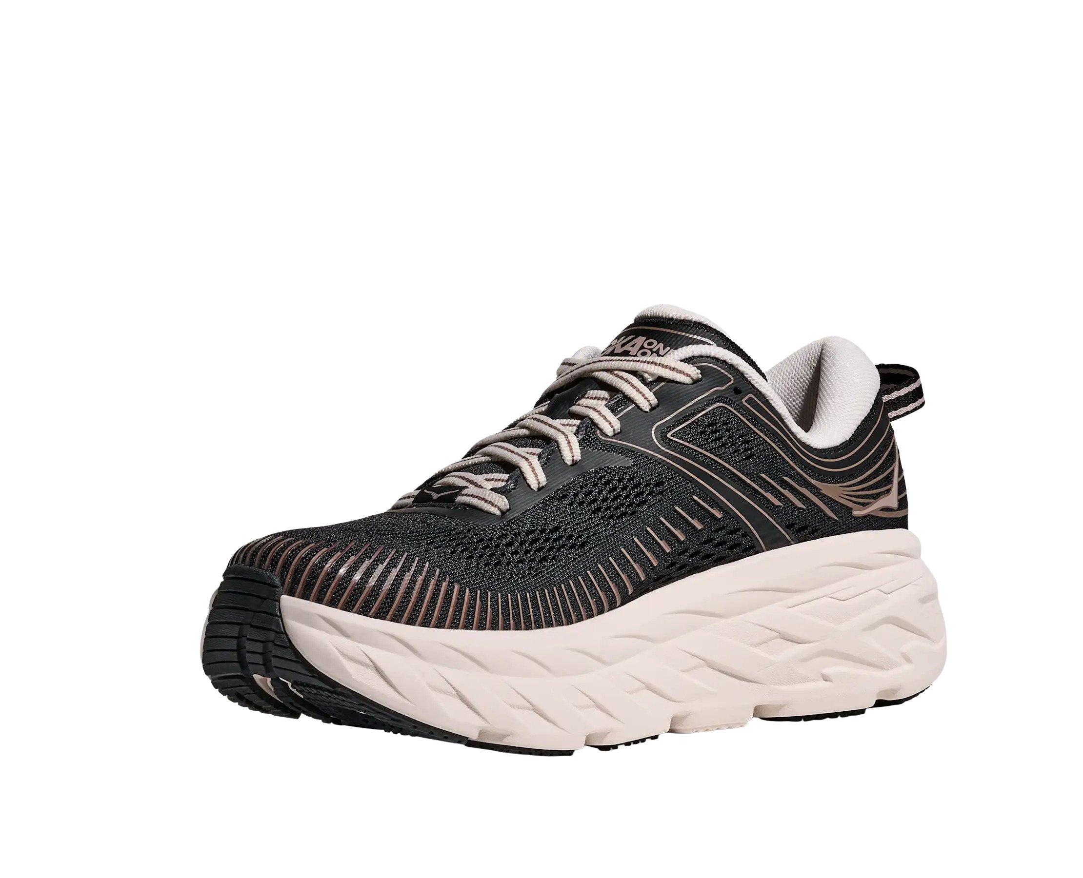 Hoka Bondi 7 "Black/Rose Cream" Women's Running Shoe - BLACK/PINK Thumbnail View 3