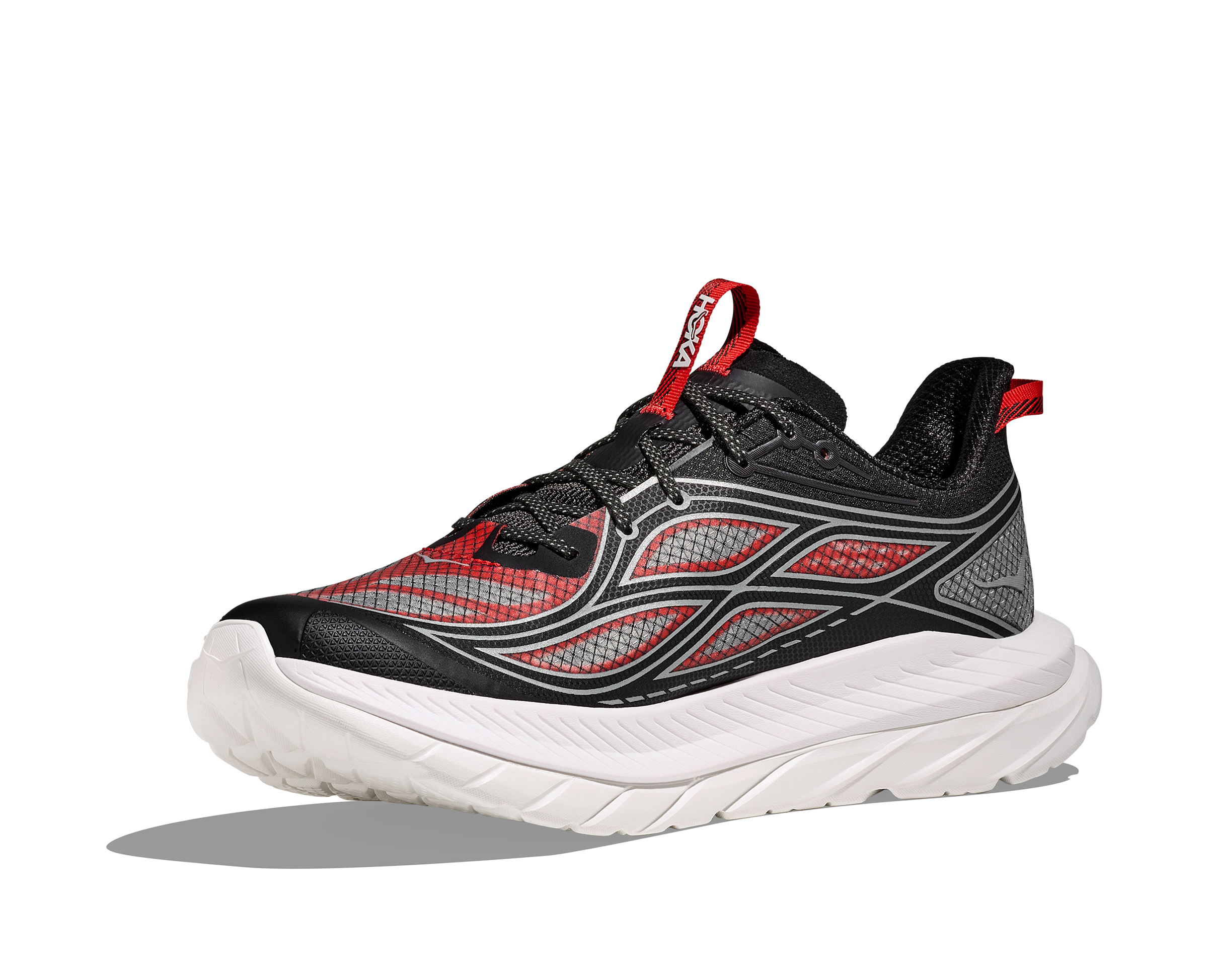 Hoka Mach Remaster "Carbon Black/Habanero" Men's Running Shoe - BLACK/RED/WHITE Thumbnail View 8
