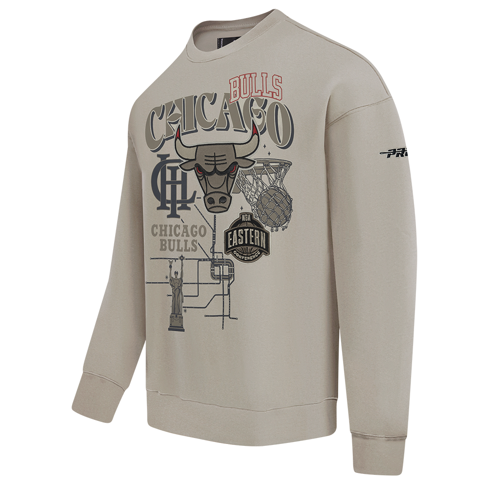 Pro Standard Men's Chicago Bulls Fleece Crew Sweater-Tan - TAN Thumbnail View 3