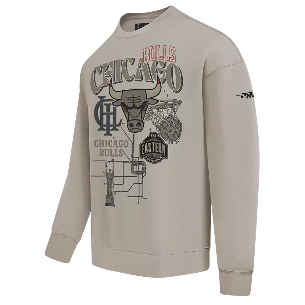Pro Standard Men's Chicago Bulls Fleece Crew Sweater-Tan - TAN