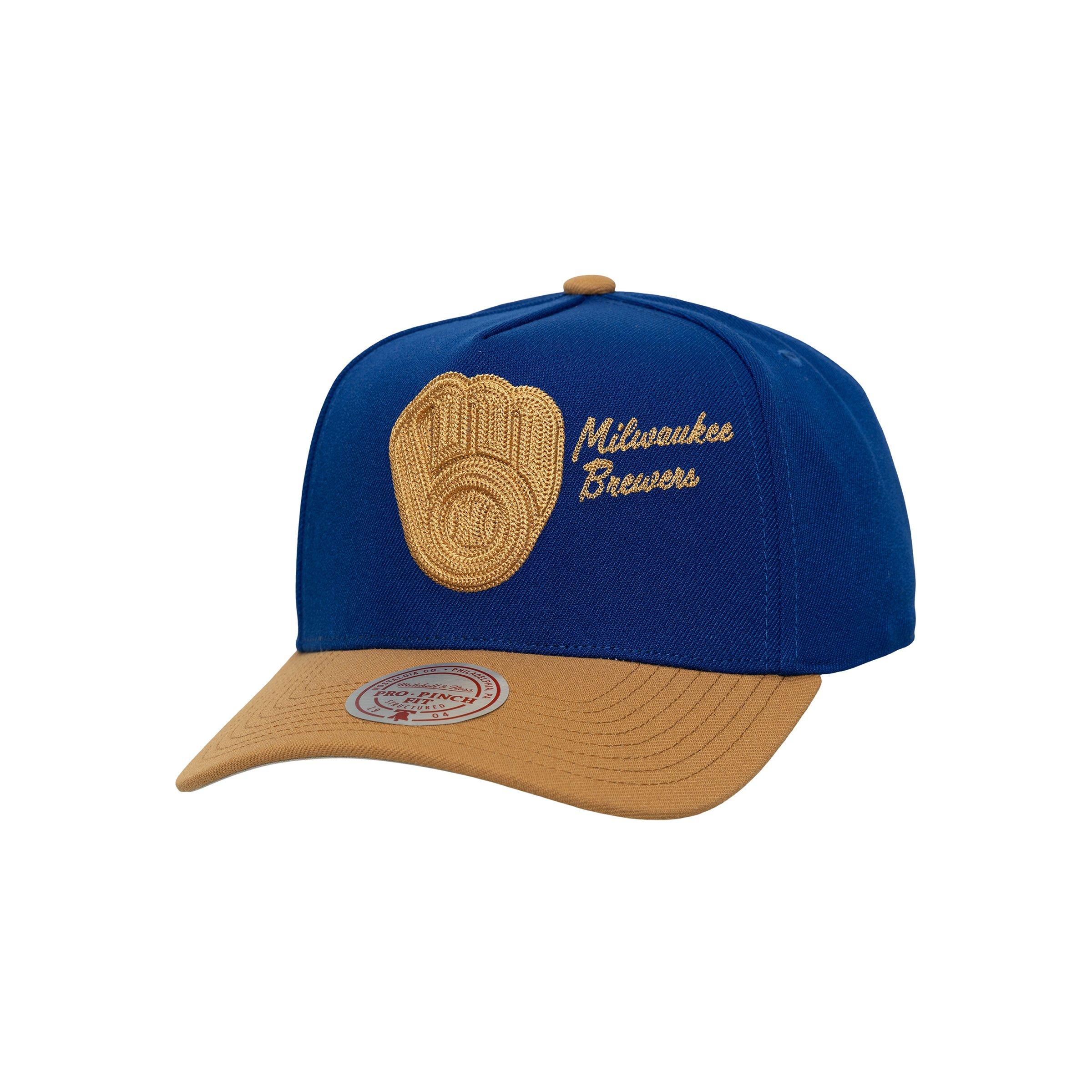Mitchell & Ness Milwaukee Brewers Side Script Snapback Hat-Blue - BLUE Thumbnail View 1