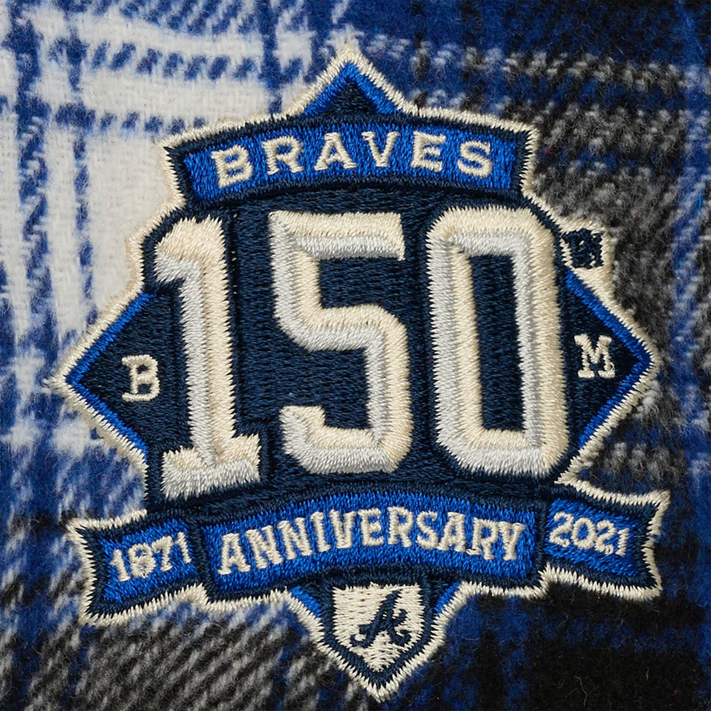 Mitchell & Ness Atlanta Braves Plaid Snapback Hat-Navy - NAVY Thumbnail View 3