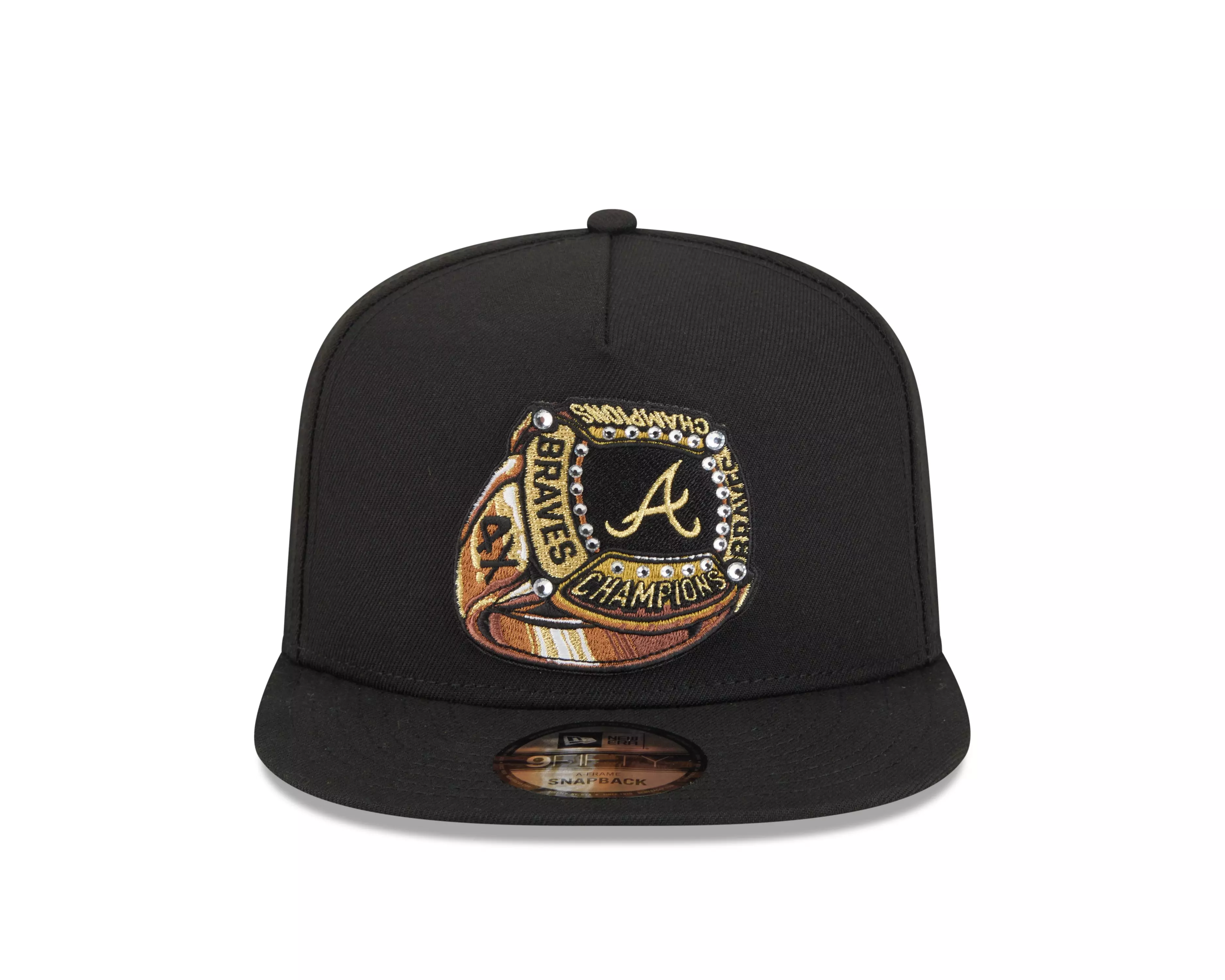 New Era Atlanta Braves 9FIFTY A-Frame Ring Snapback Hat-Black - BLACK